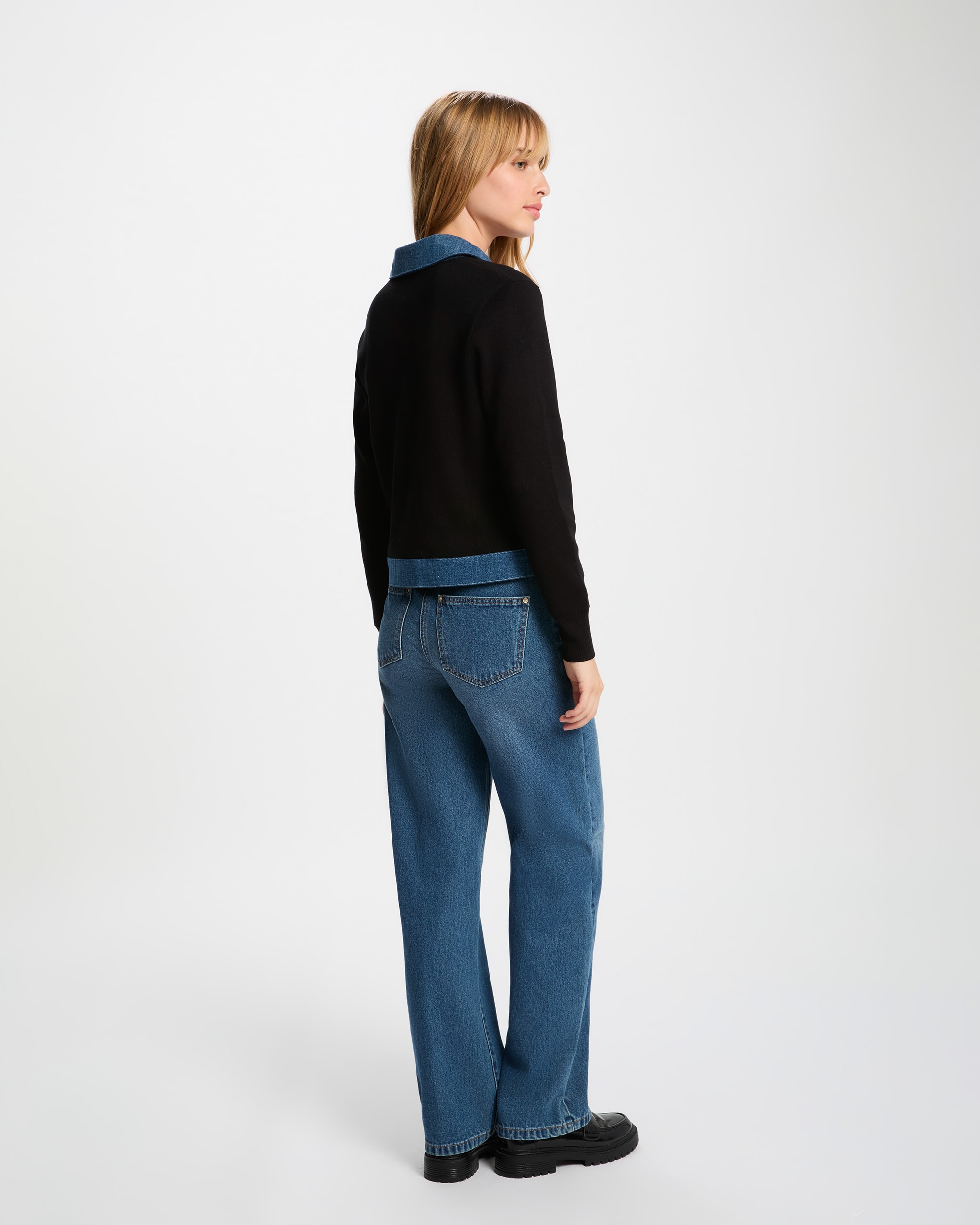 Cardigan com Gola de Lapela e Riscas Preto-3