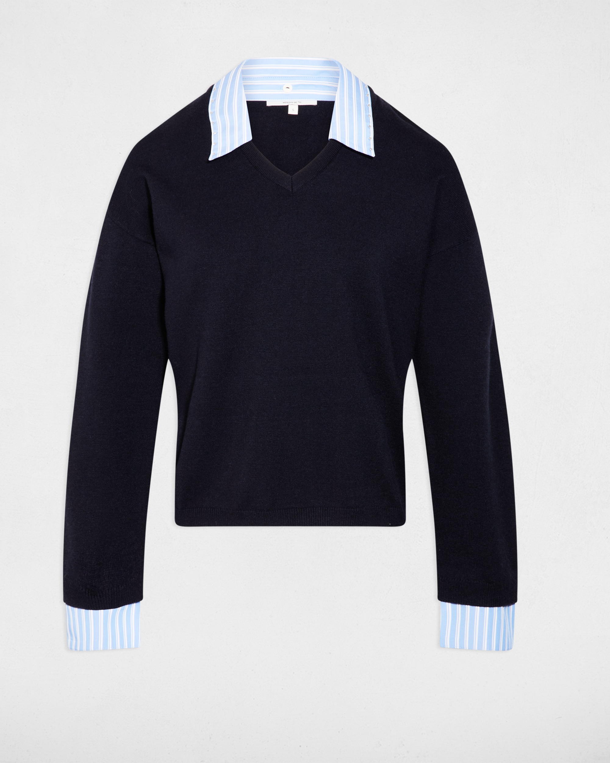 Camisola de Malha com Gola Tipo Camisa Azul-escuro-2