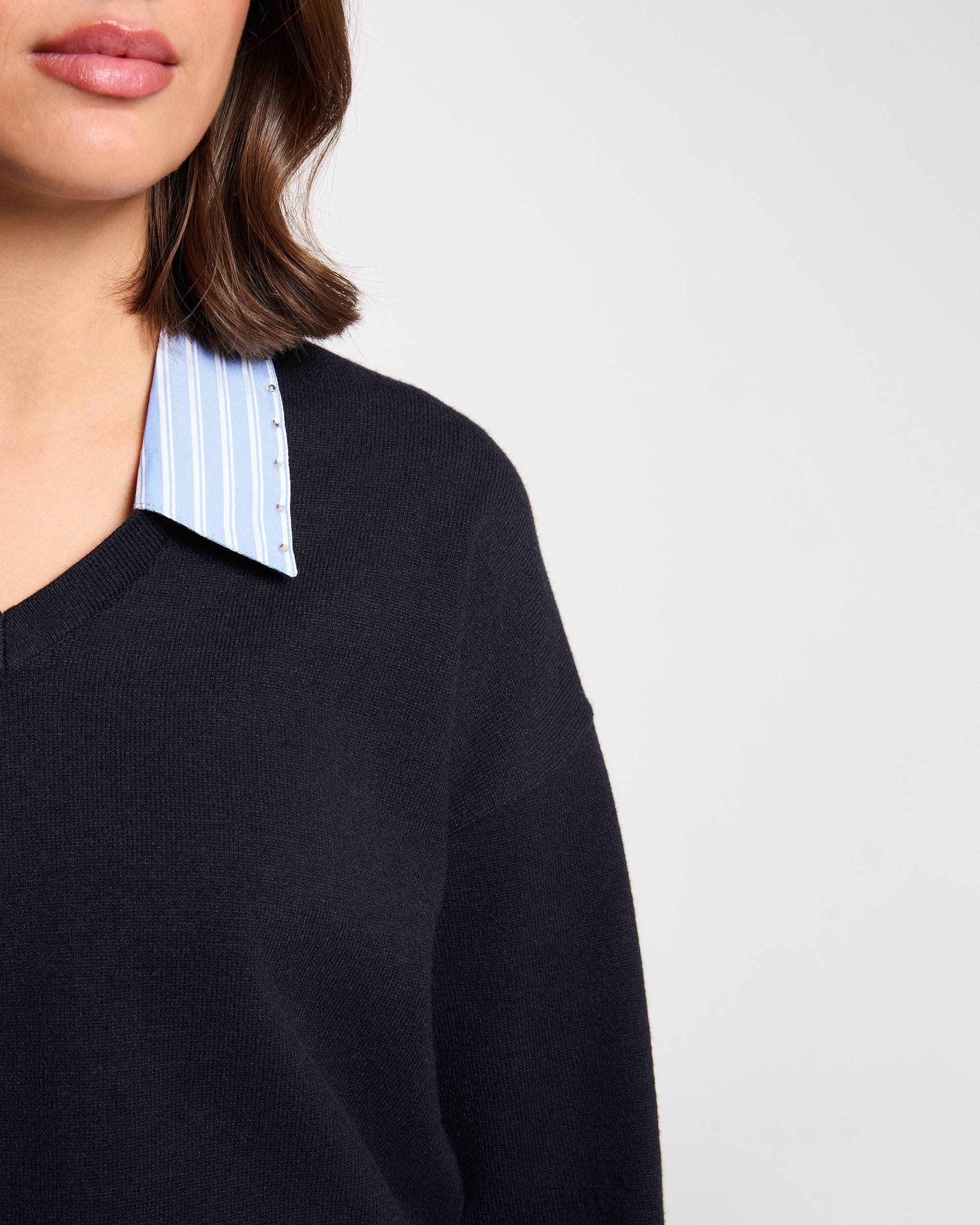 Camisola de Malha com Gola Tipo Camisa Azul-escuro-5