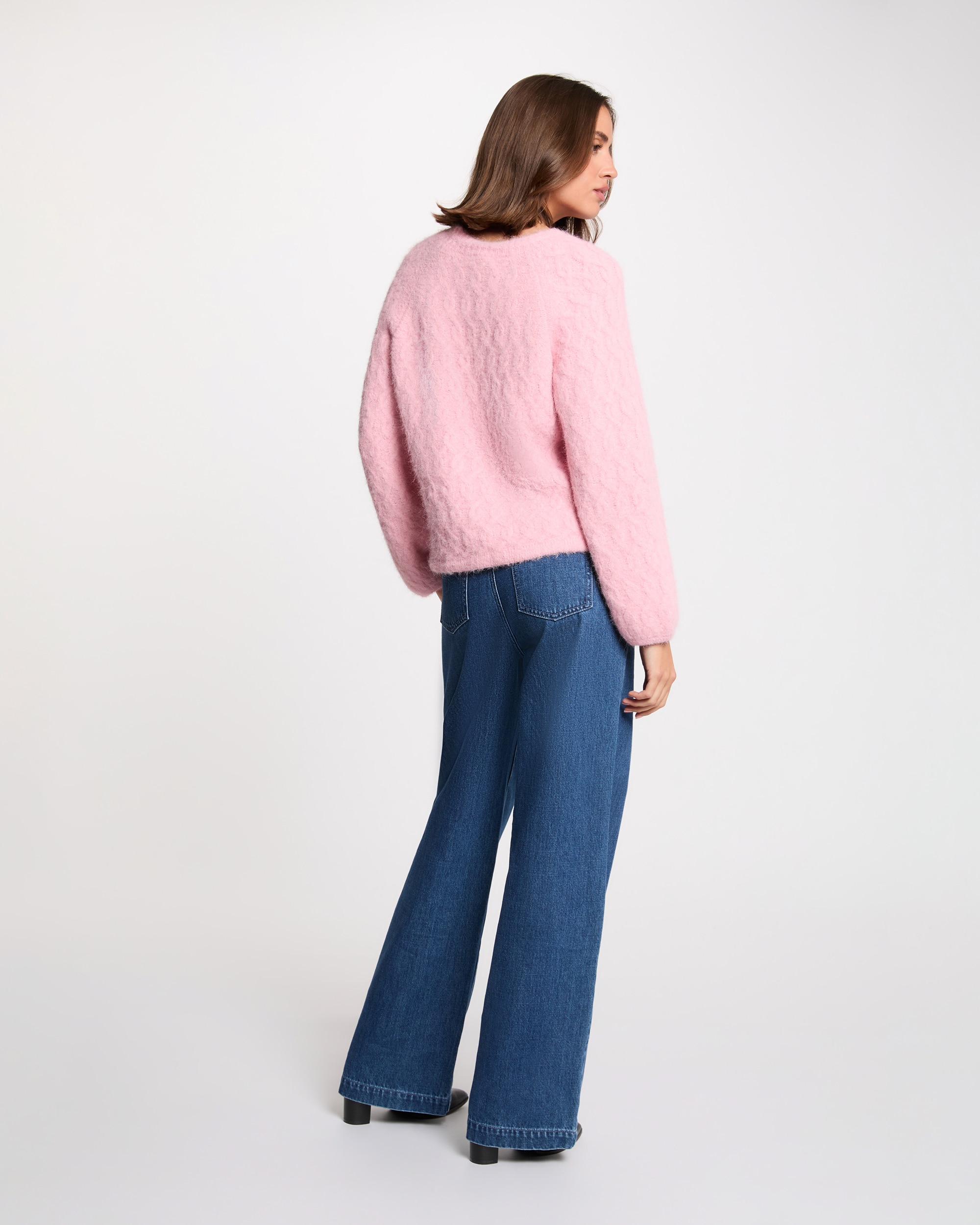 Camisola Grossa com Gola Redonda Rosa-3