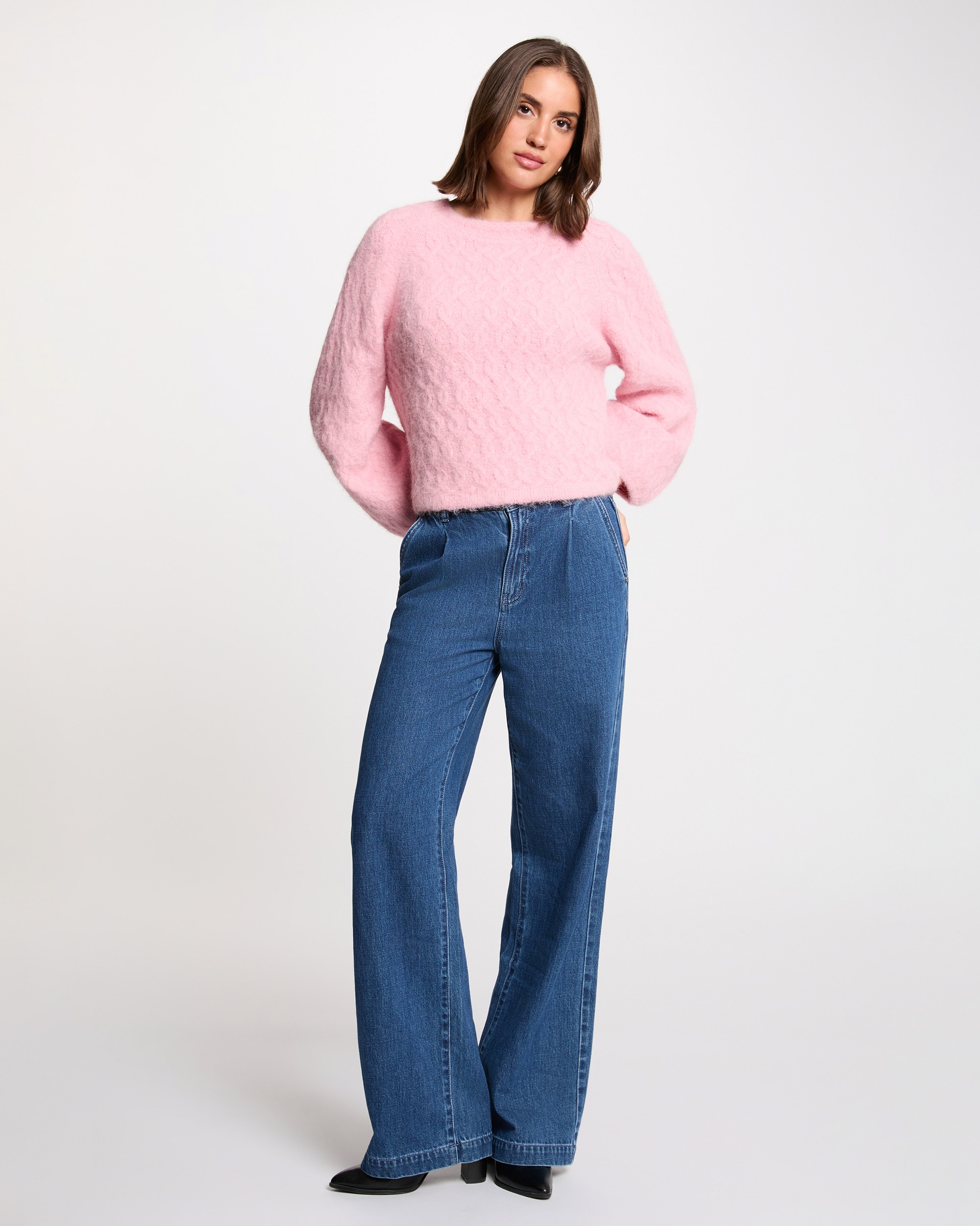 Camisola Grossa com Gola Redonda Rosa-4