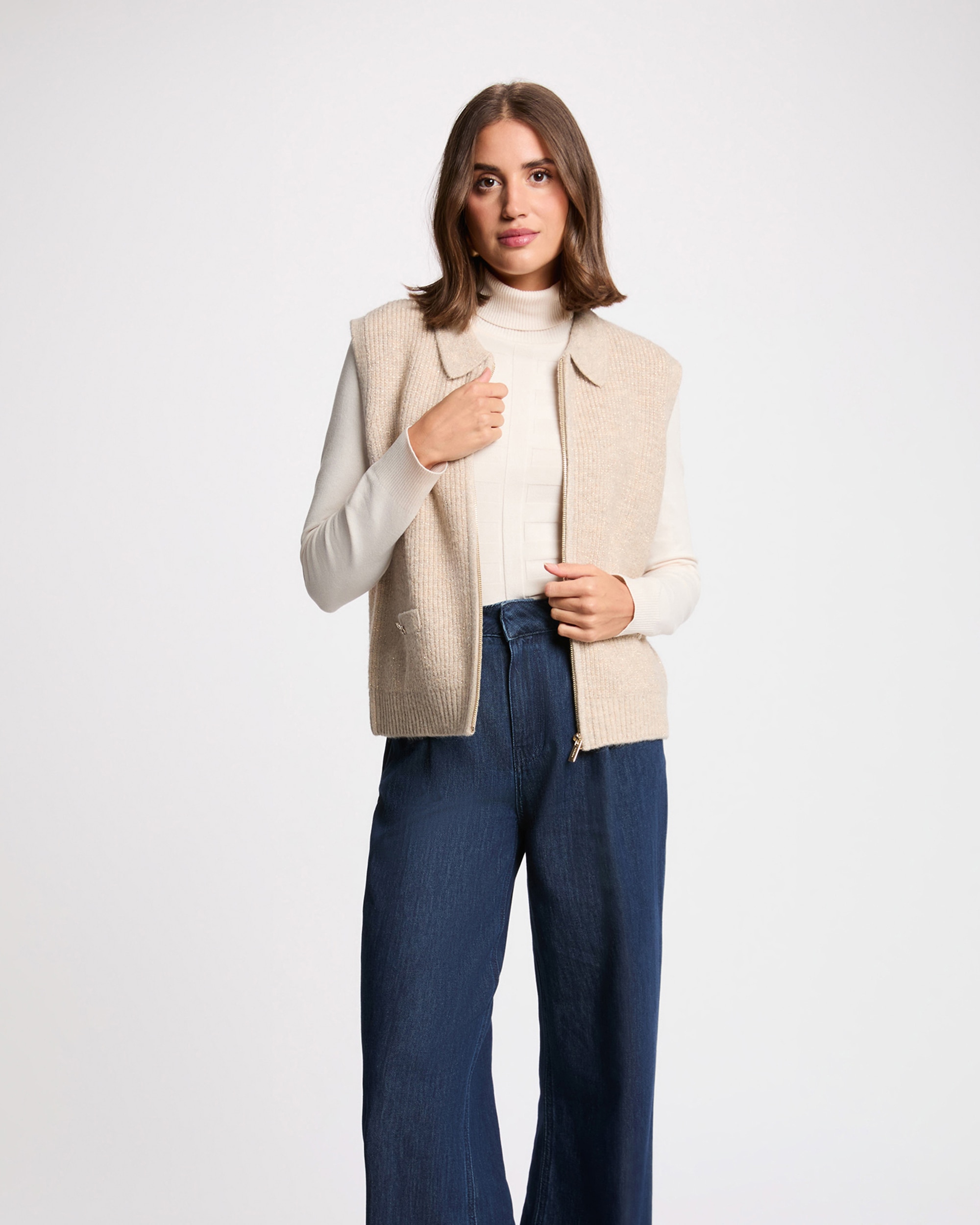 Cardigan Ajustado com Manga 3/4 Creme-1