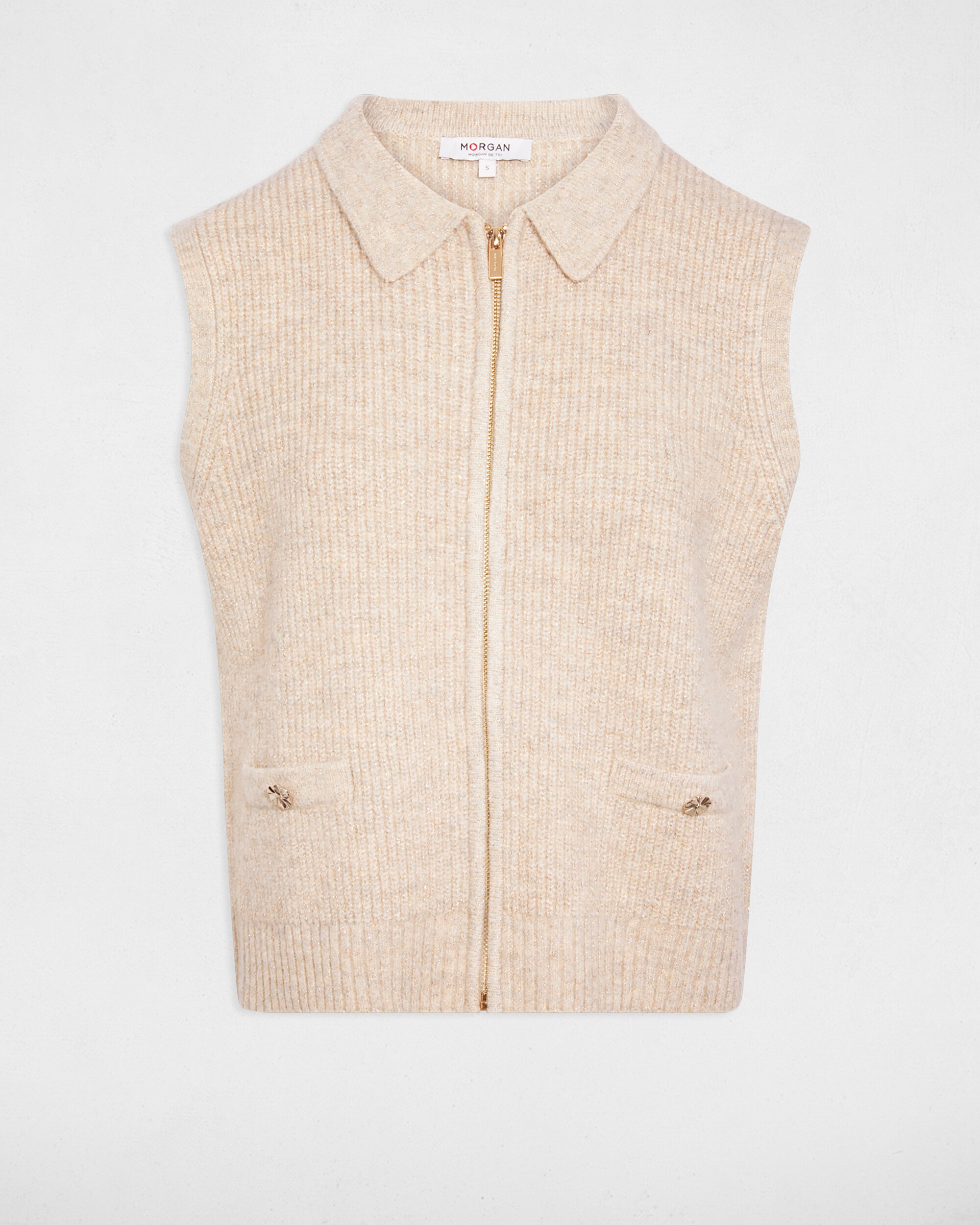 Cardigan Ajustado com Manga 3/4 Creme-2