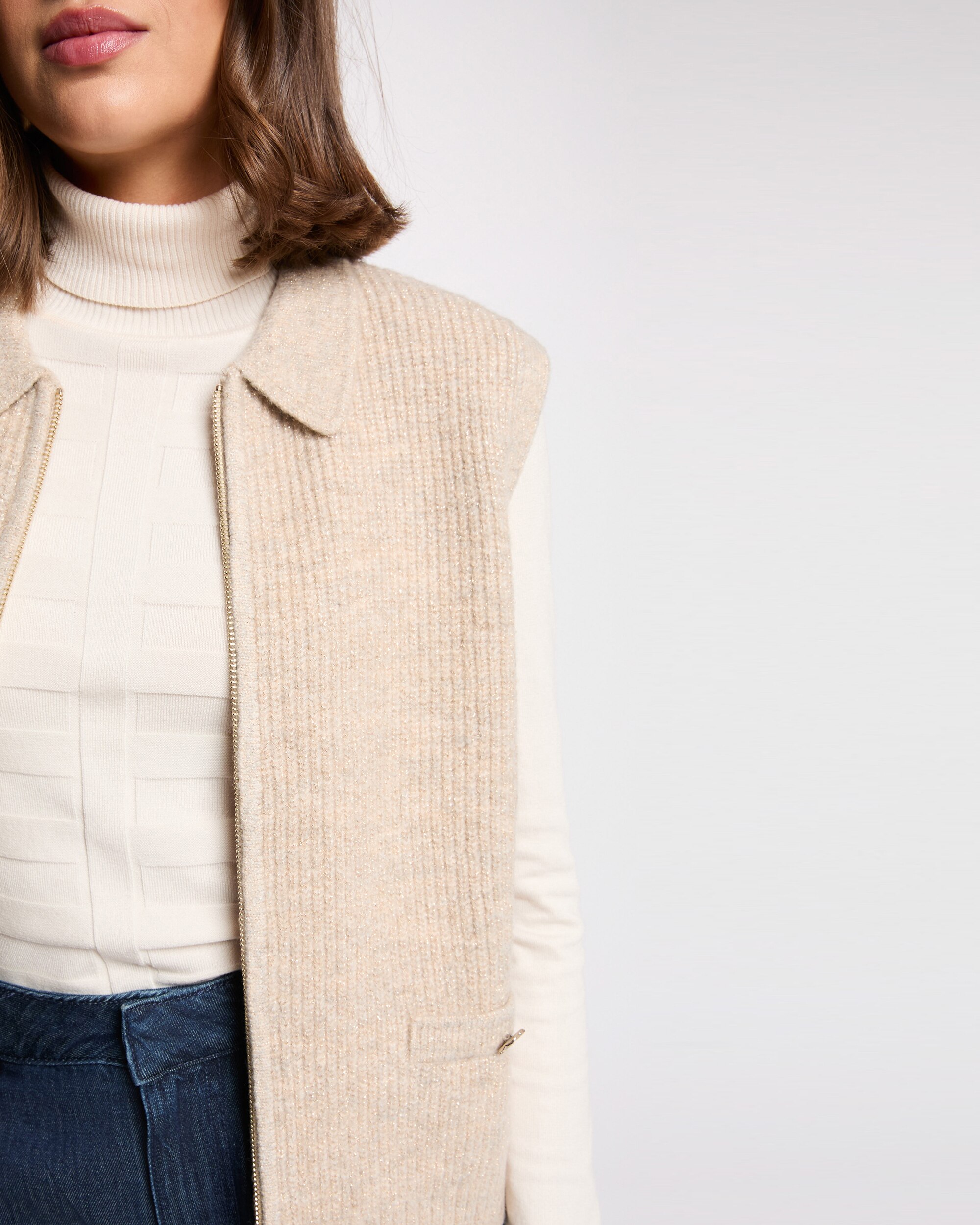 Cardigan Ajustado com Manga 3/4 Creme-5