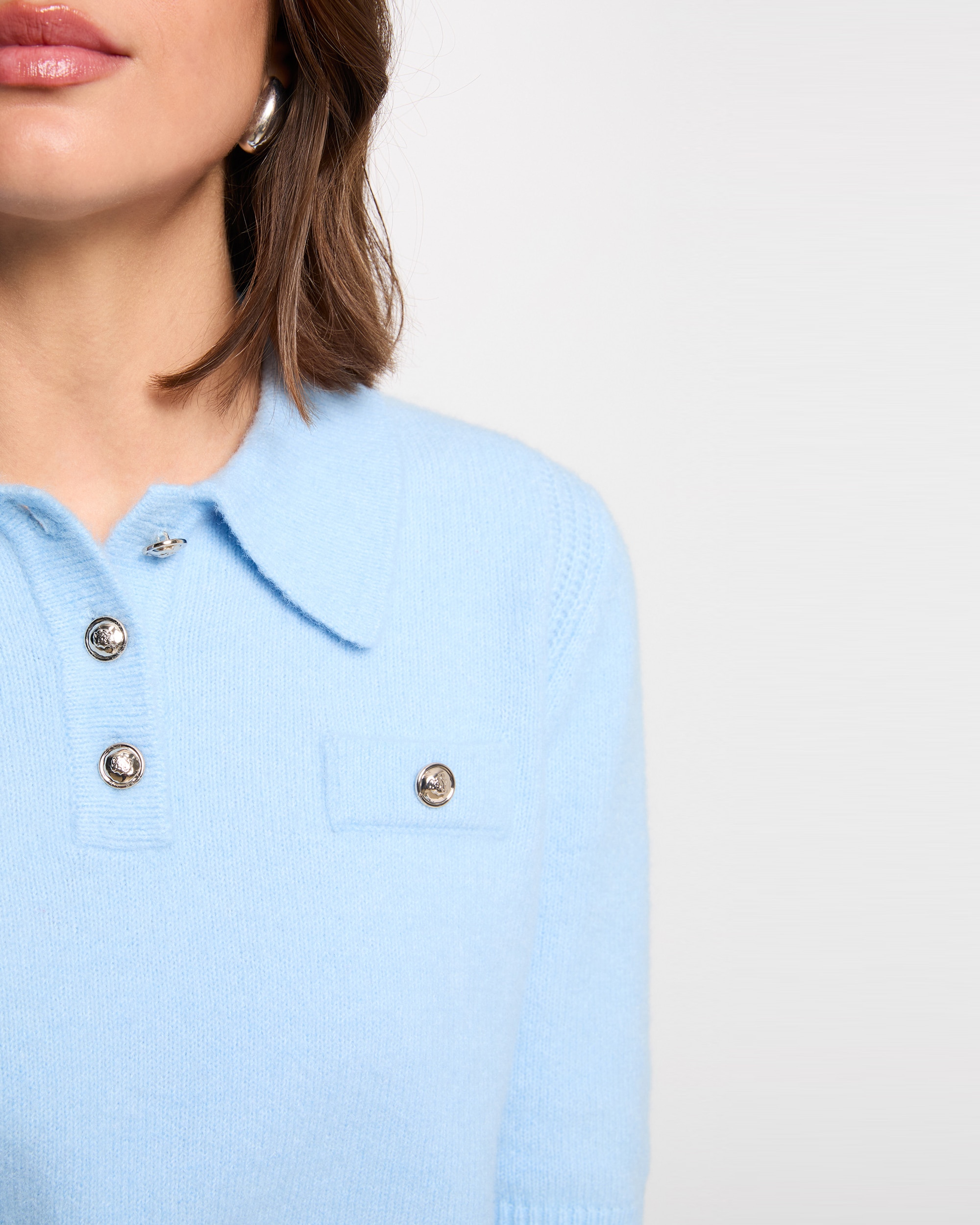 Camisola Ajustada com Manga Curta Azul-claro-5