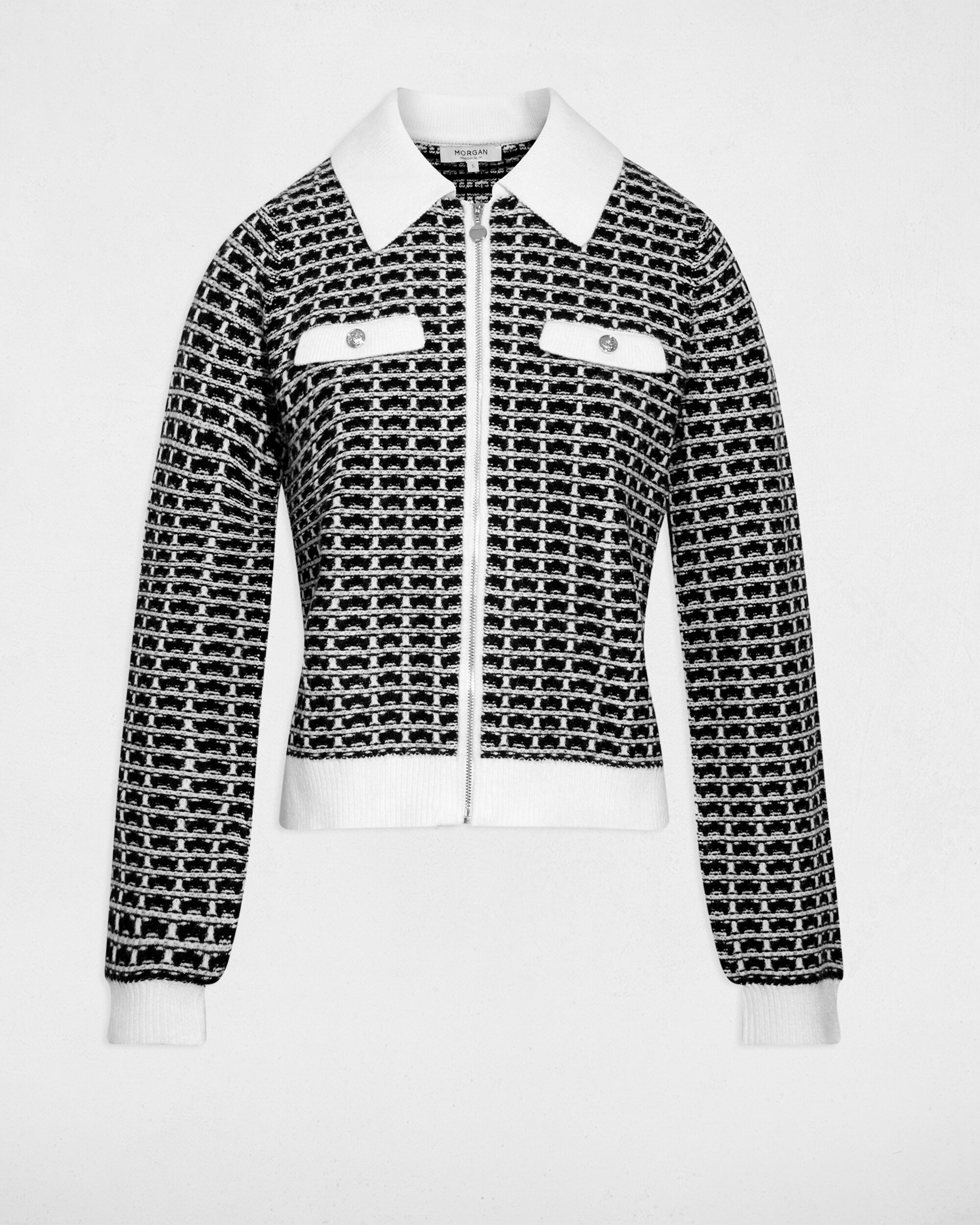 Cardigan com Fecho Zip e Bolsos Preto-2