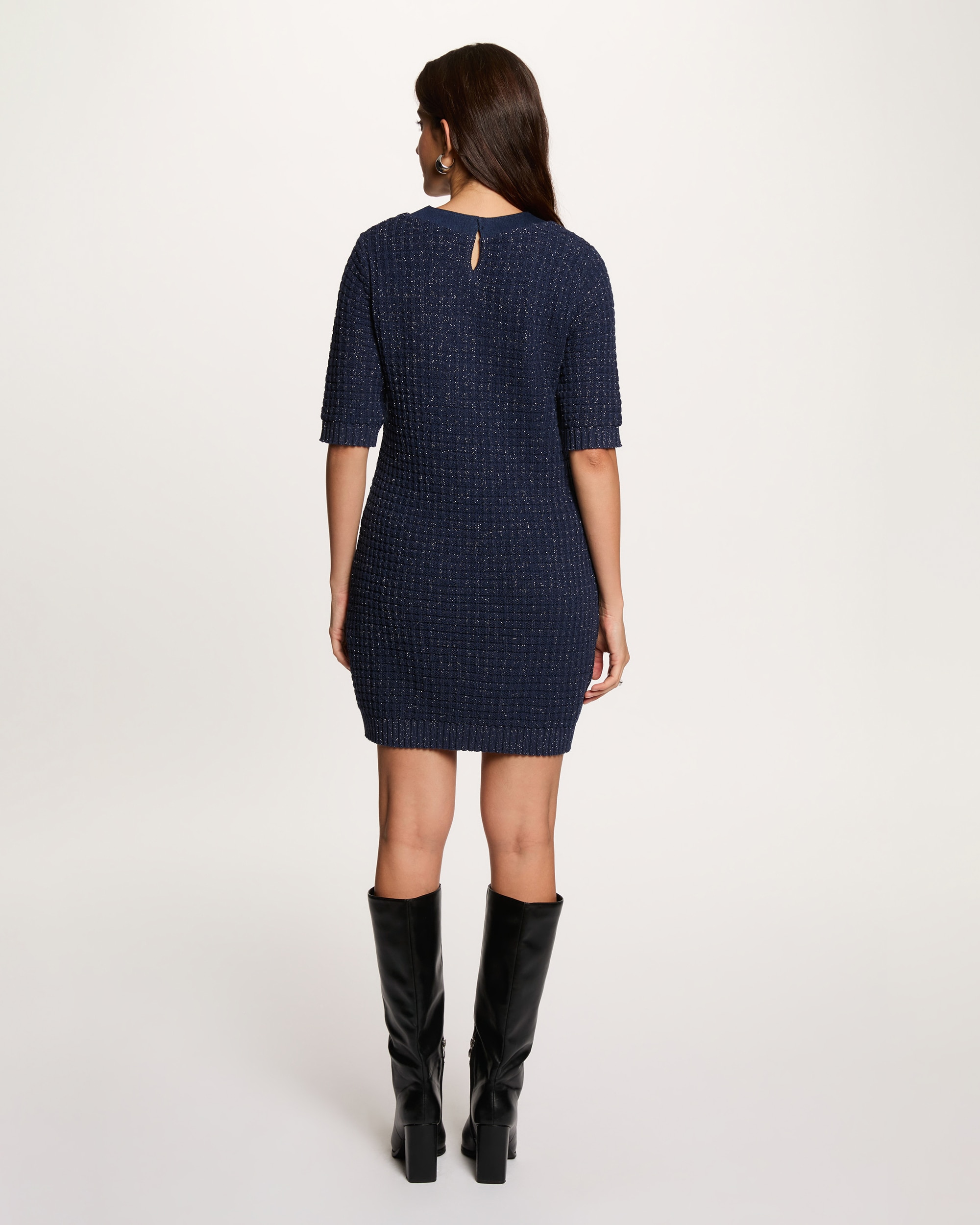 Vestido Curto Ajustado com Manga 3/4 Azul-marinho-3