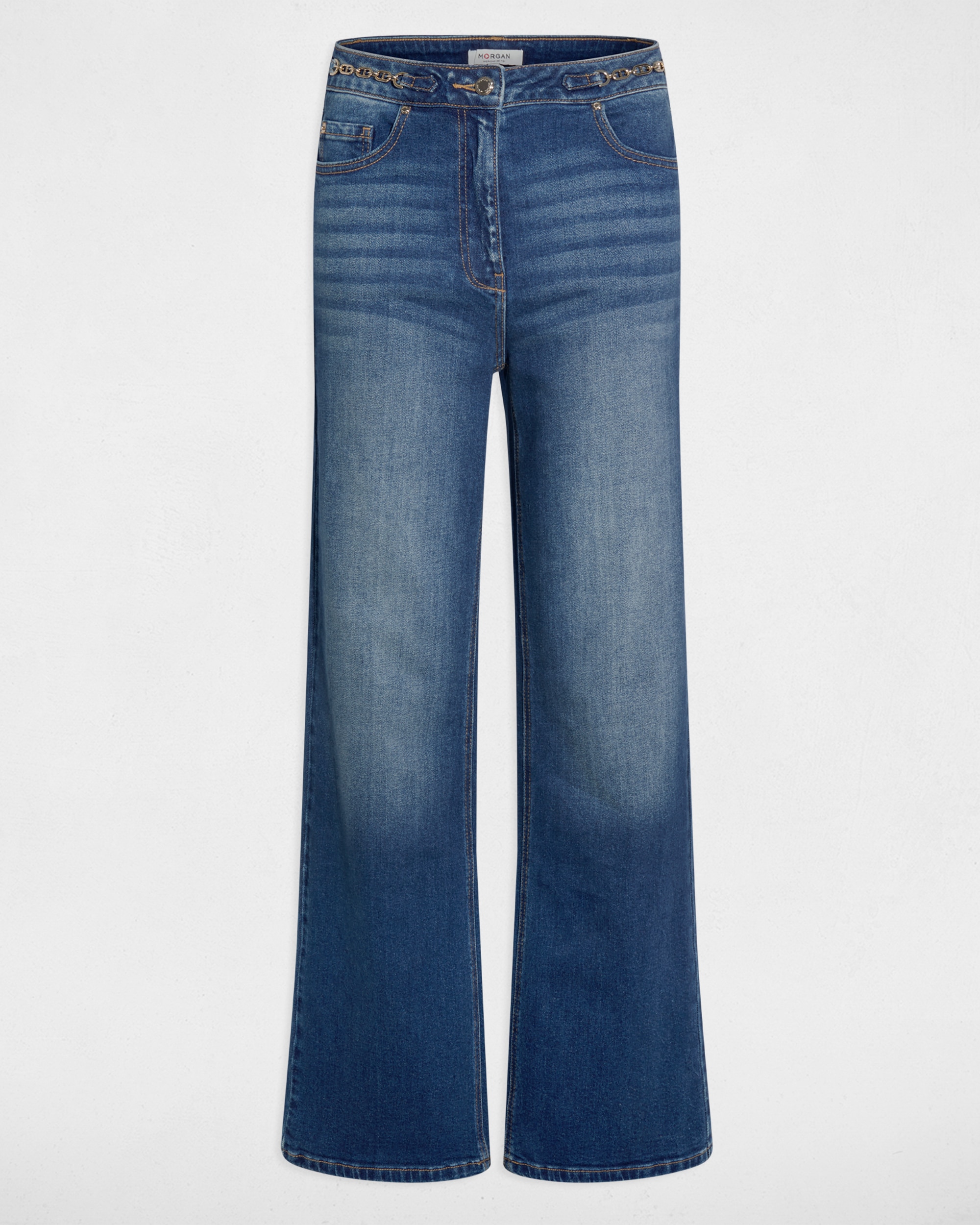 Jeans Largos de Cintura Subida Azul-2