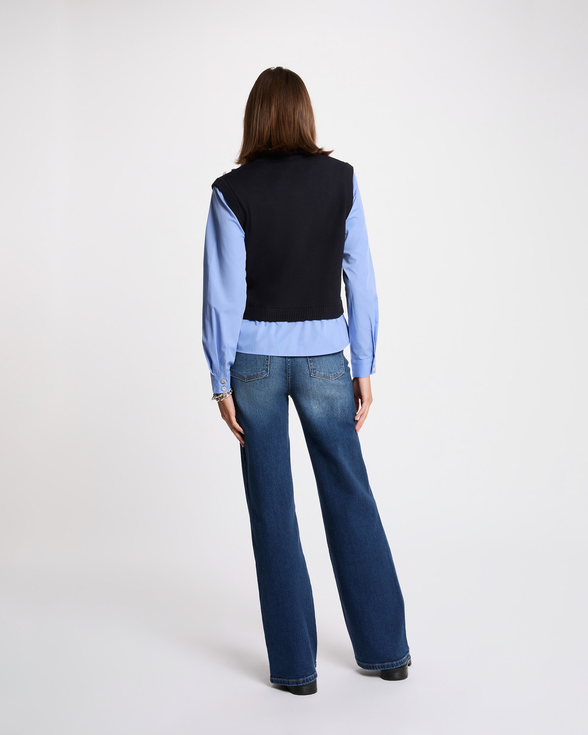 Jeans Largos de Cintura Subida Azul-3
