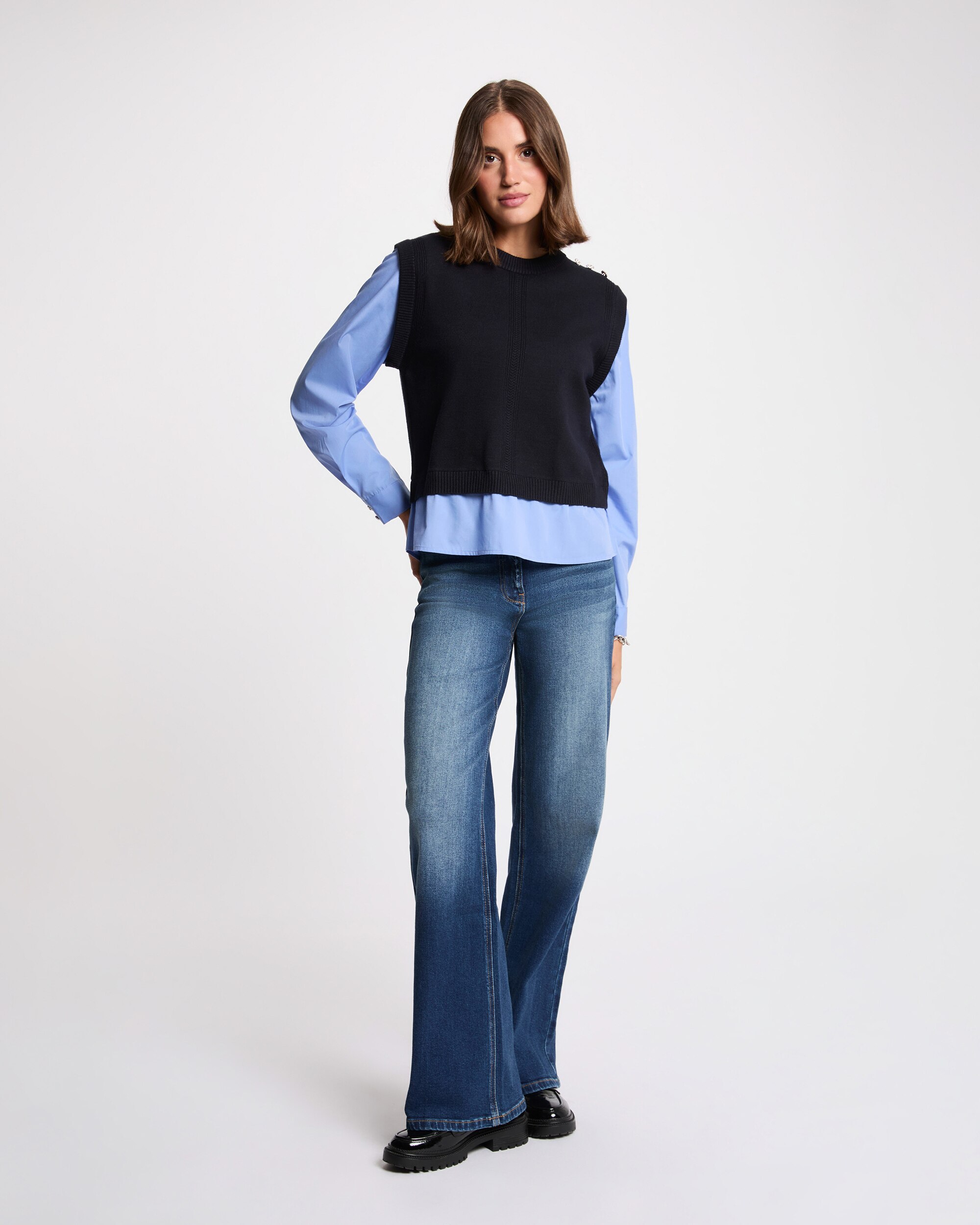 Jeans Largos de Cintura Subida Azul-4