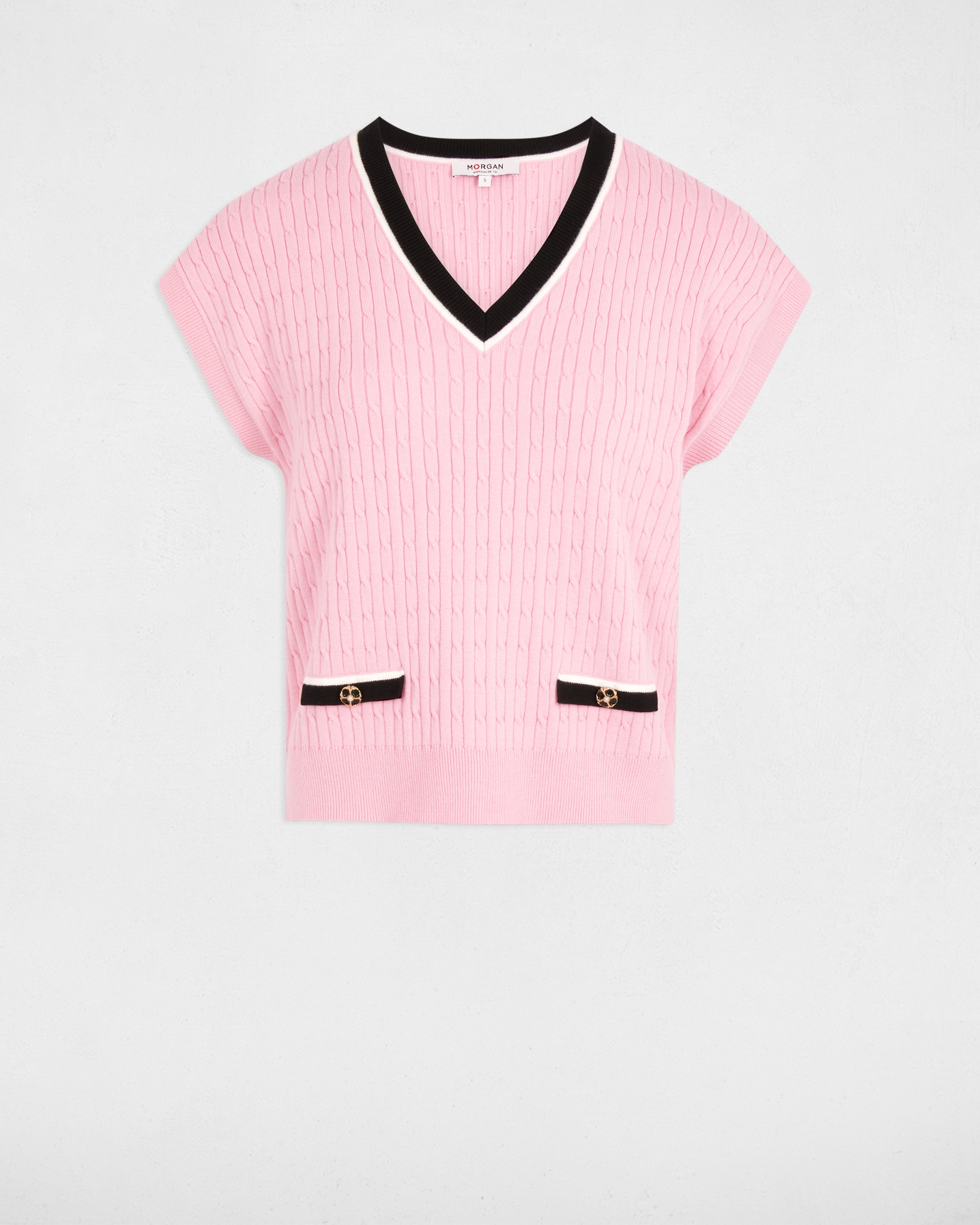 Camisola com Manga Curta e Decote em V Rosa-2