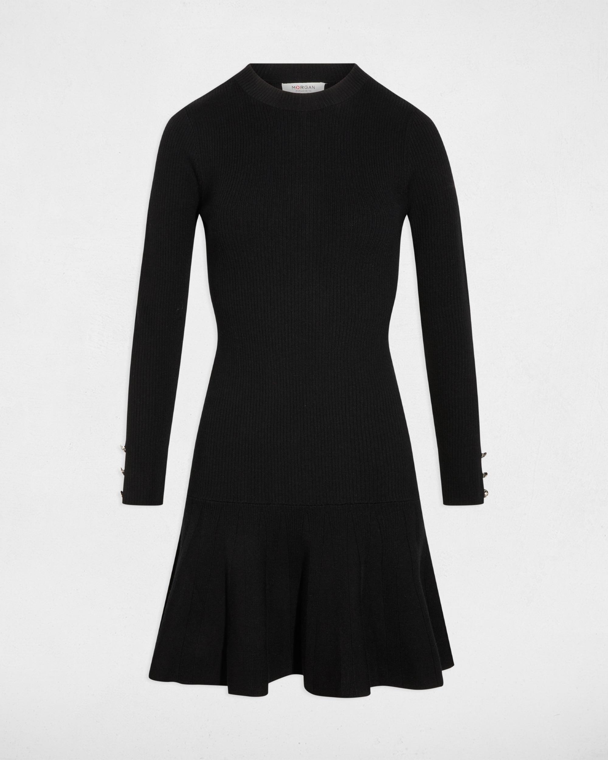 Vestido Curto Estilo Ajustado com Gola Redonda Preto-2