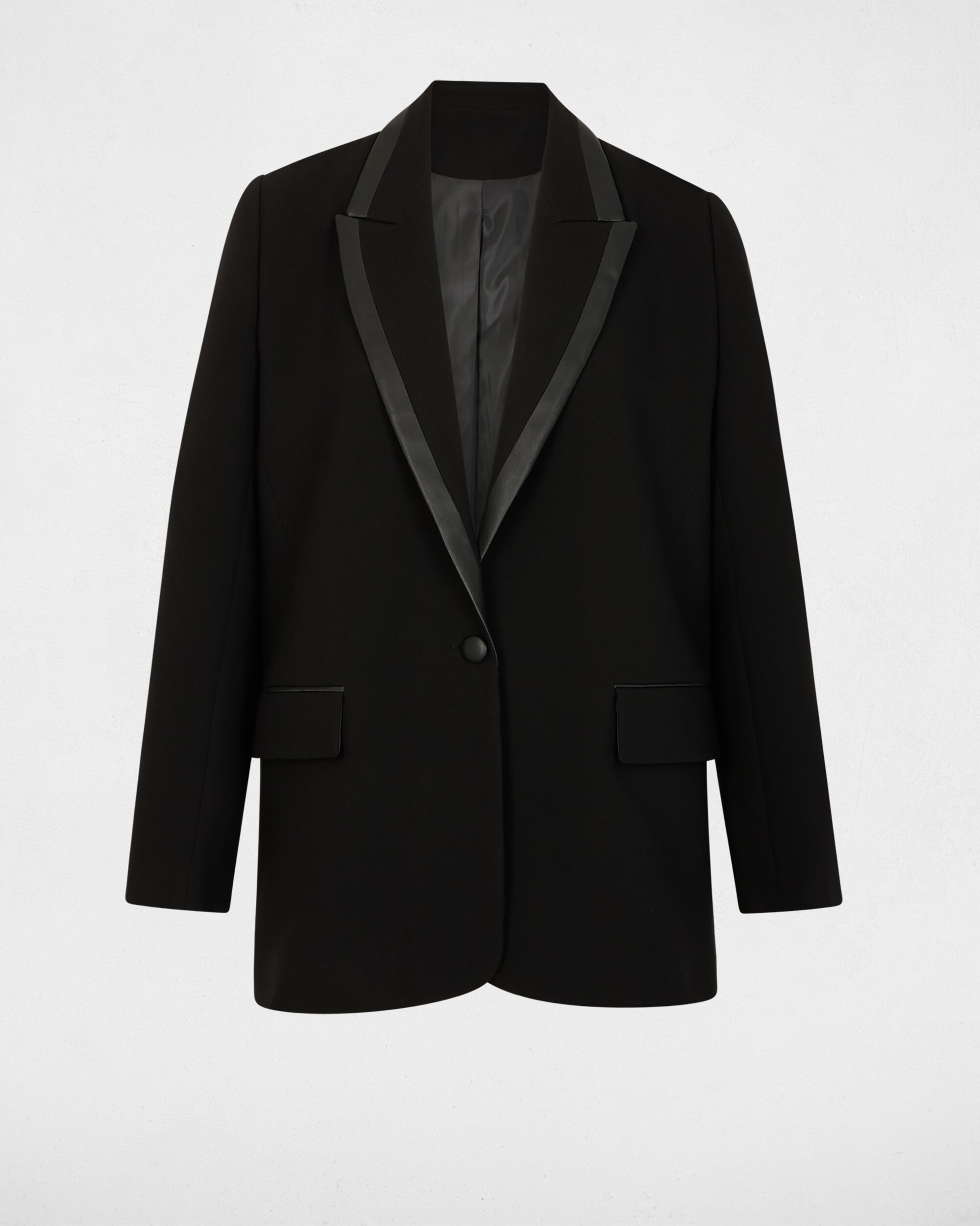 Blazer com Gola de Lapela Preto-2