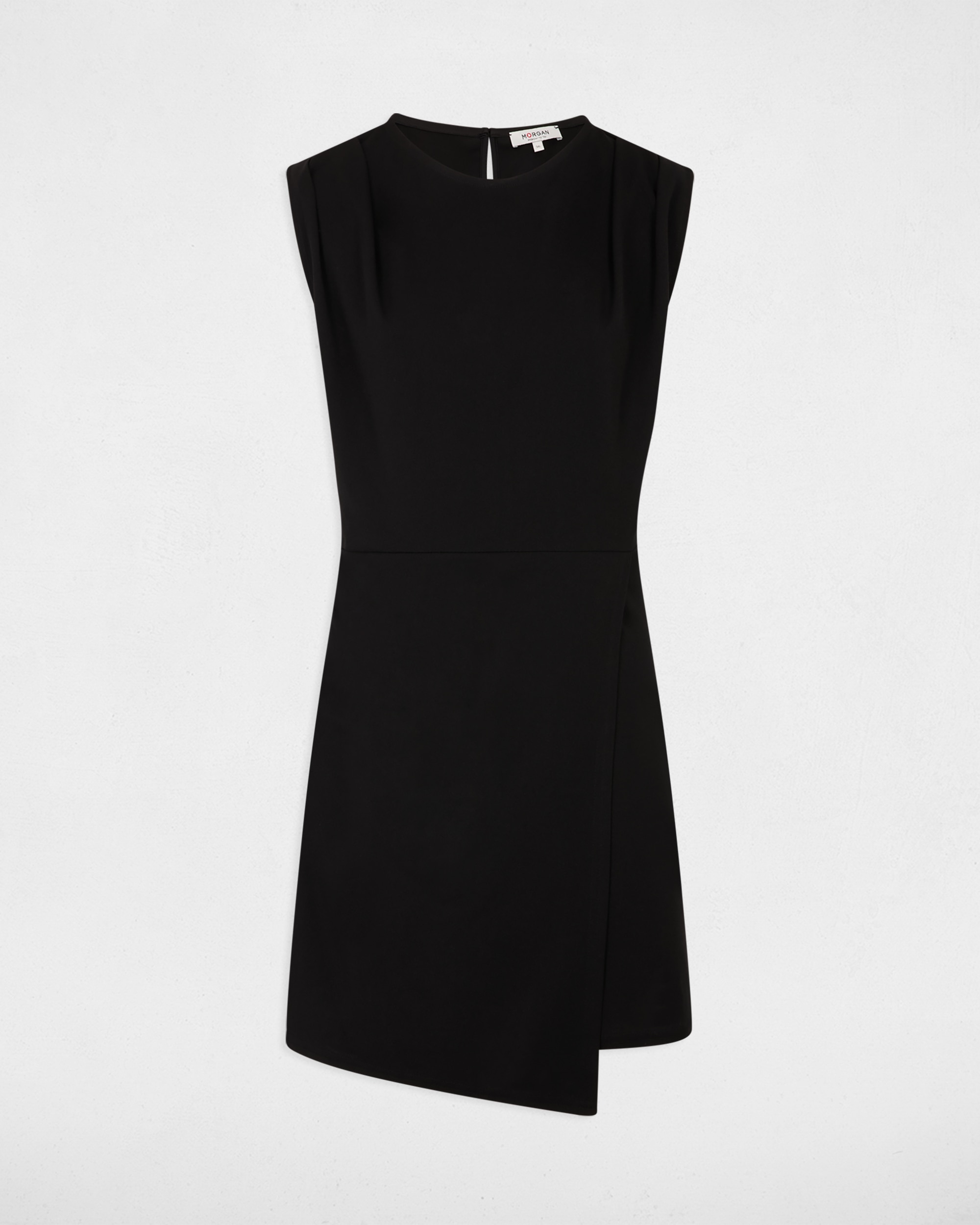 Vestido Curto sem Mangas Efeito Assimétrico Preto-2