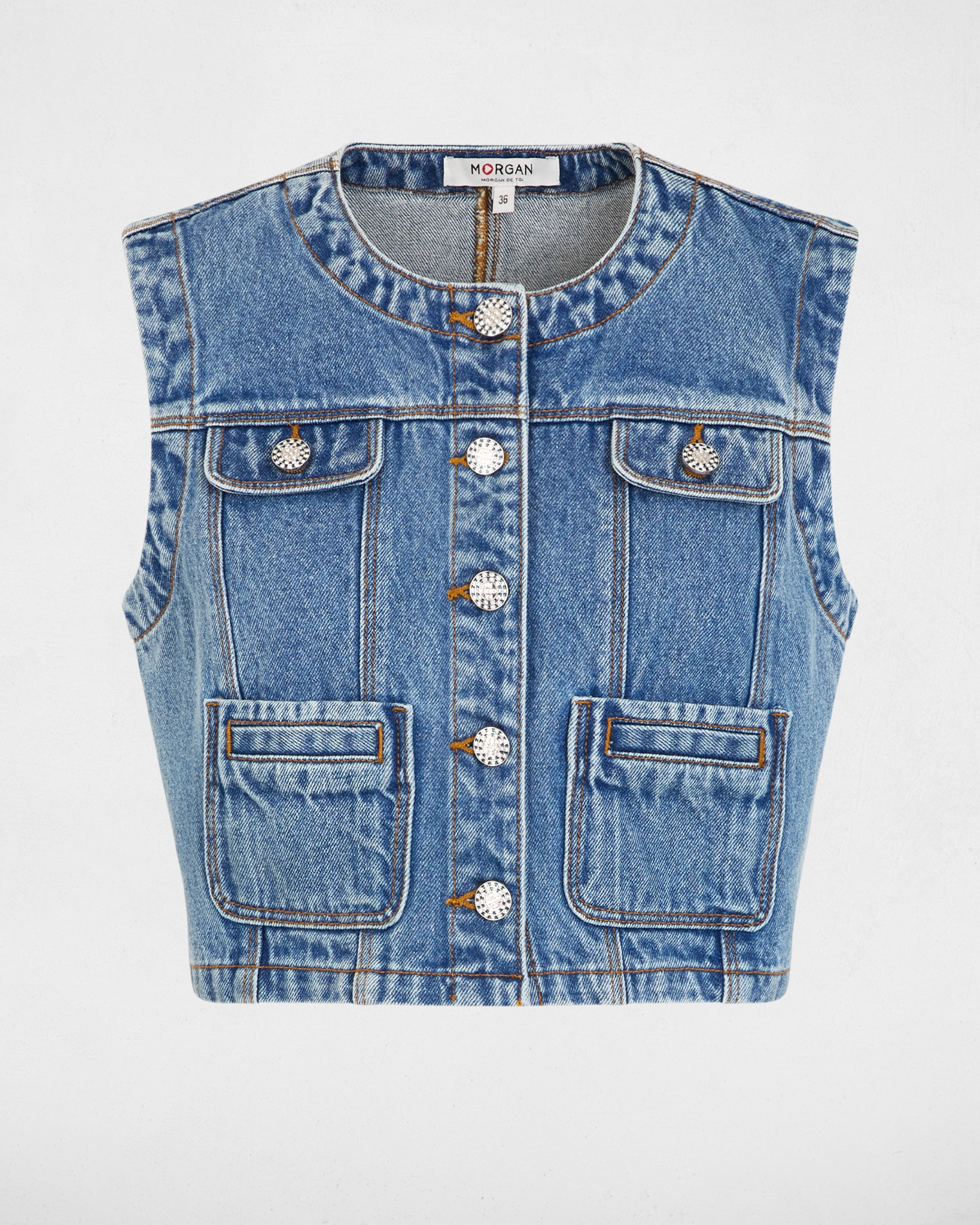Colete Jeans com Bolsos Azul-2