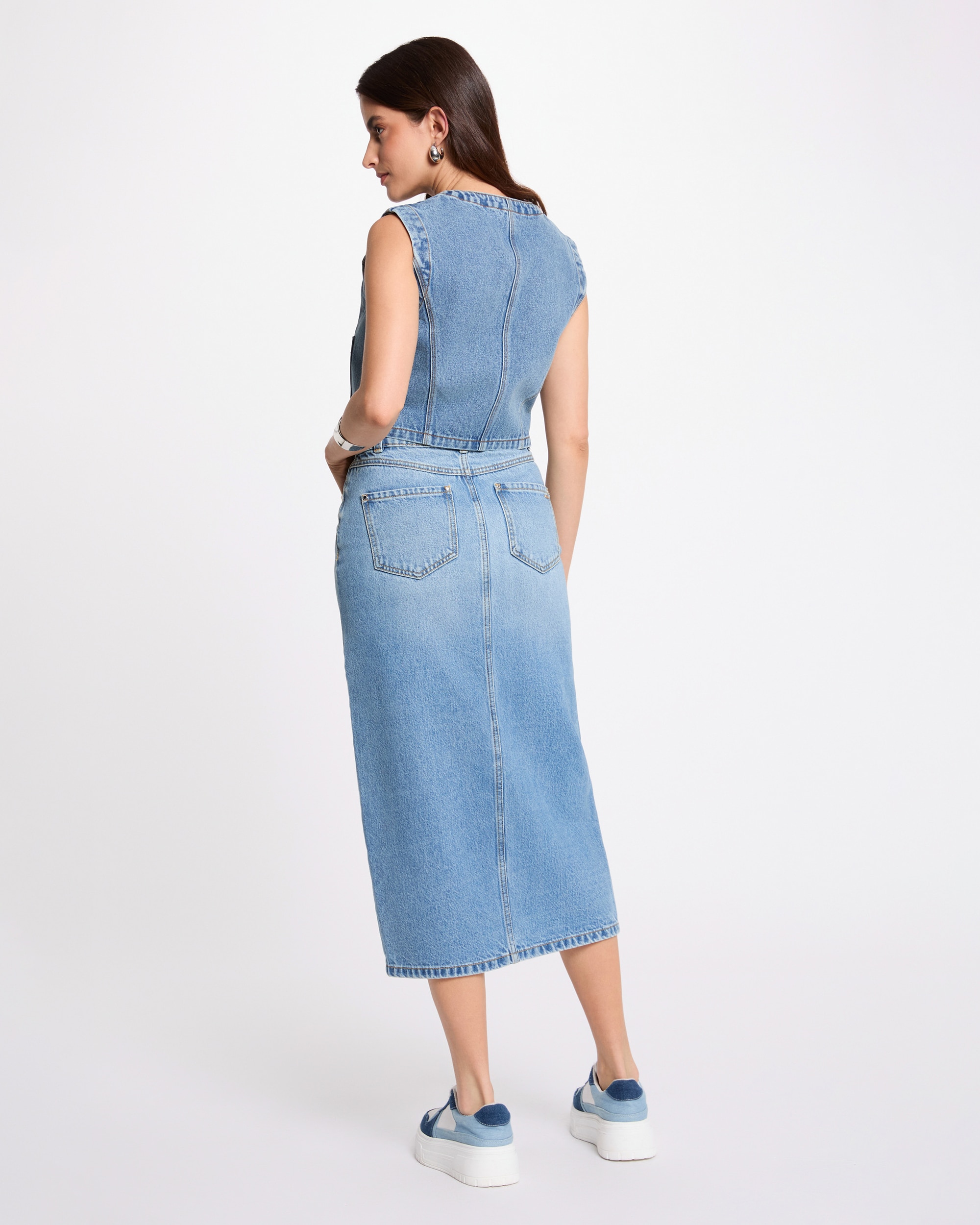 Colete Jeans com Bolsos Azul-3