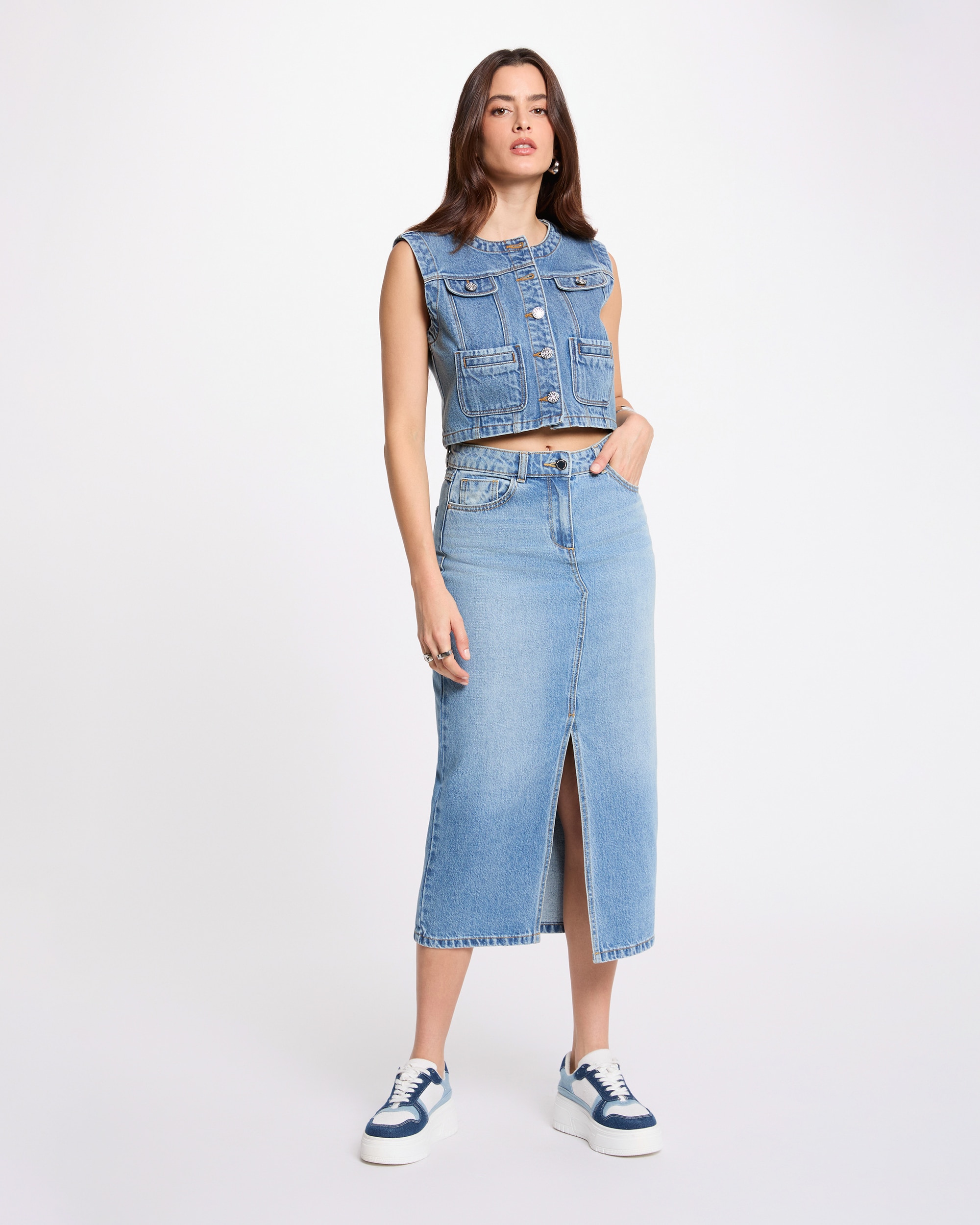 Colete Jeans com Bolsos Azul-4