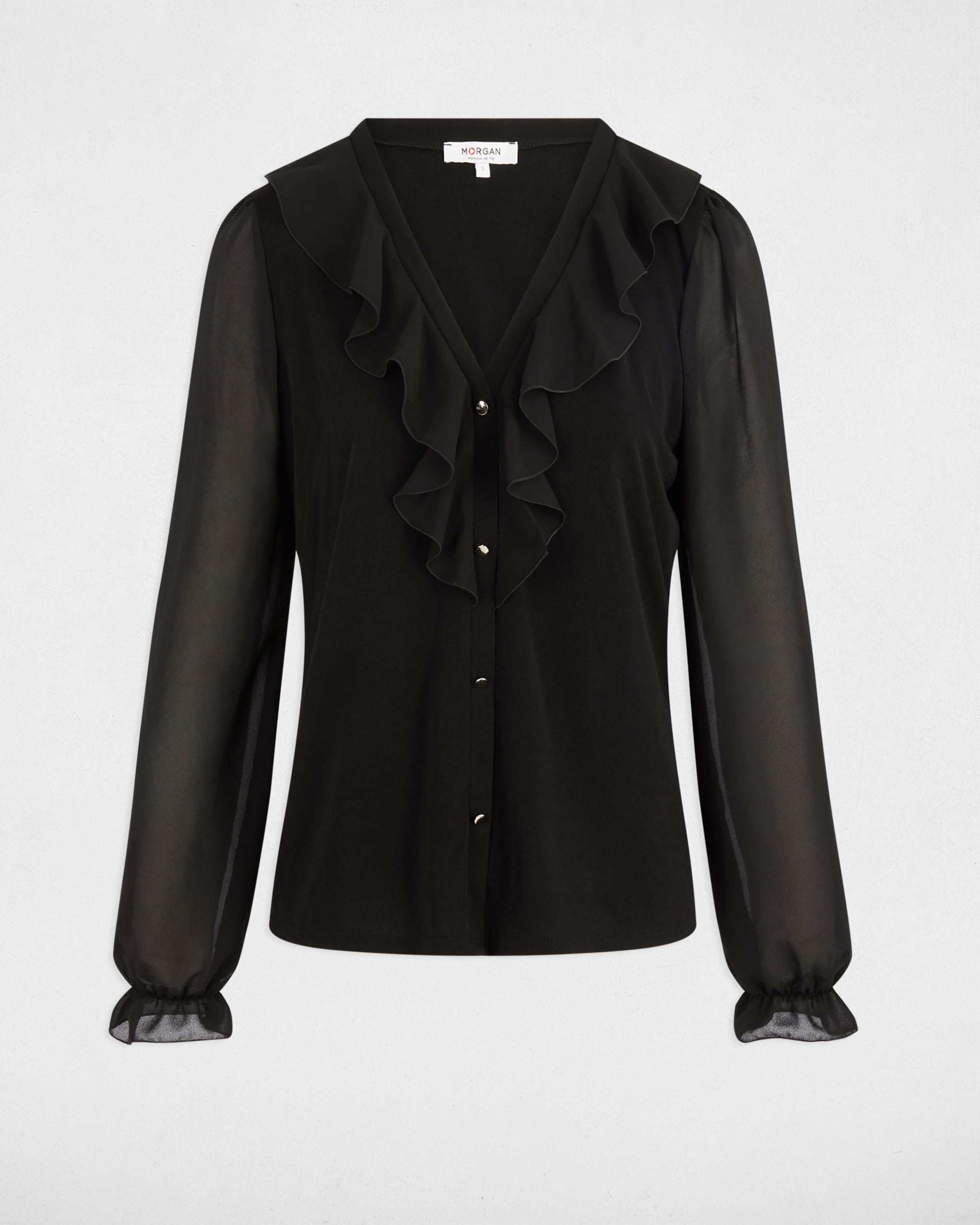 Blusa de Gase com Gola em V Preto-2
