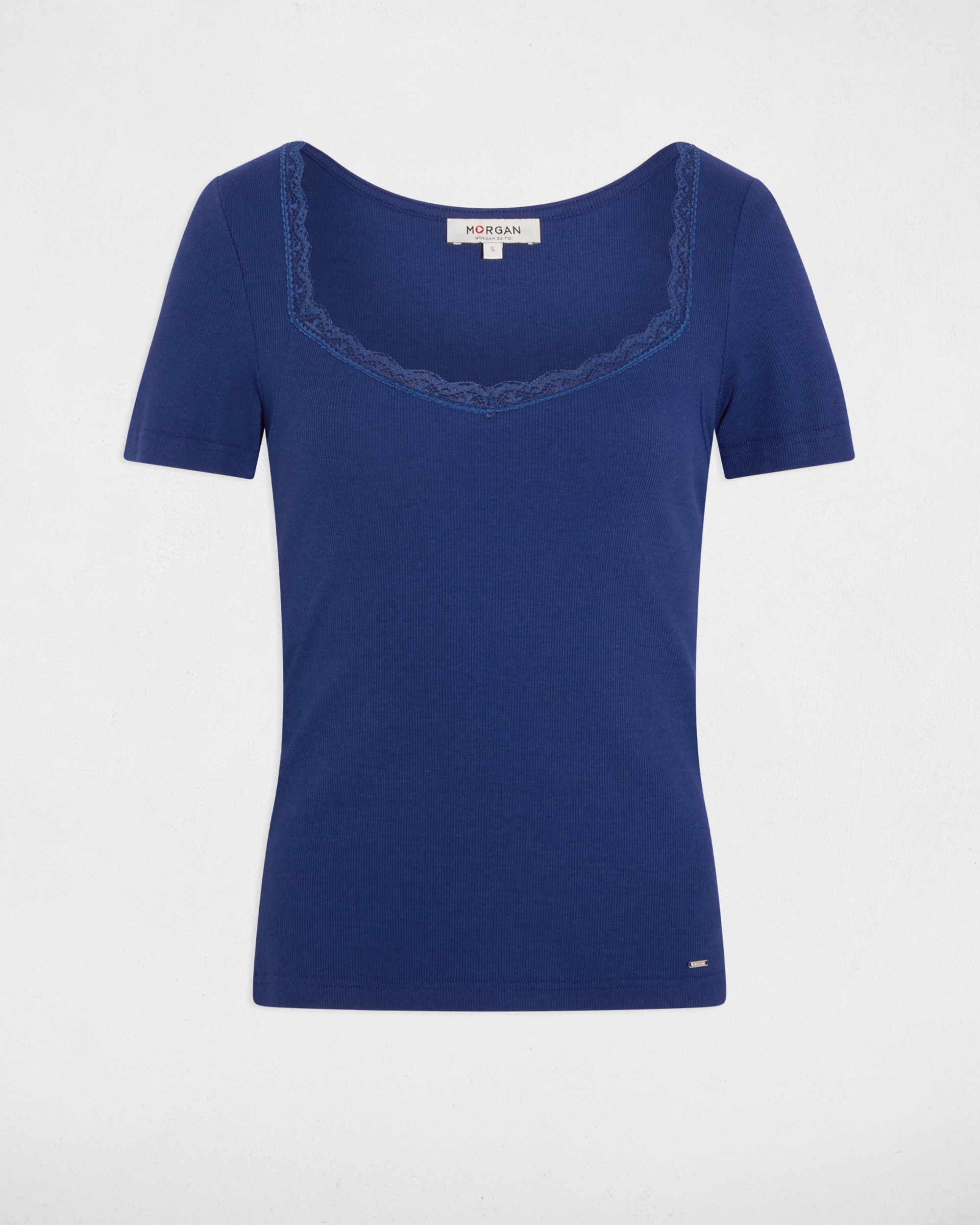 T-shirt Ajustada com Decote À Barco Azul-escuro-2