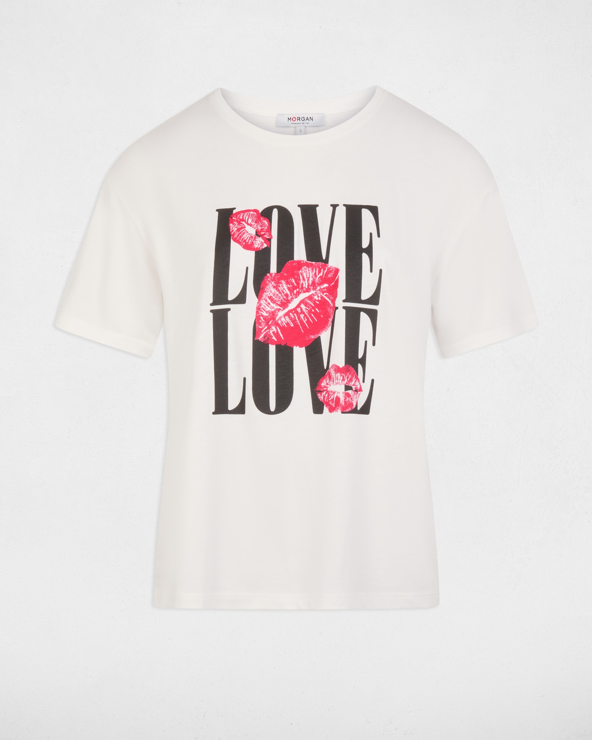 T-shirt com Corte a Direito e Gola Redonda Branco-2