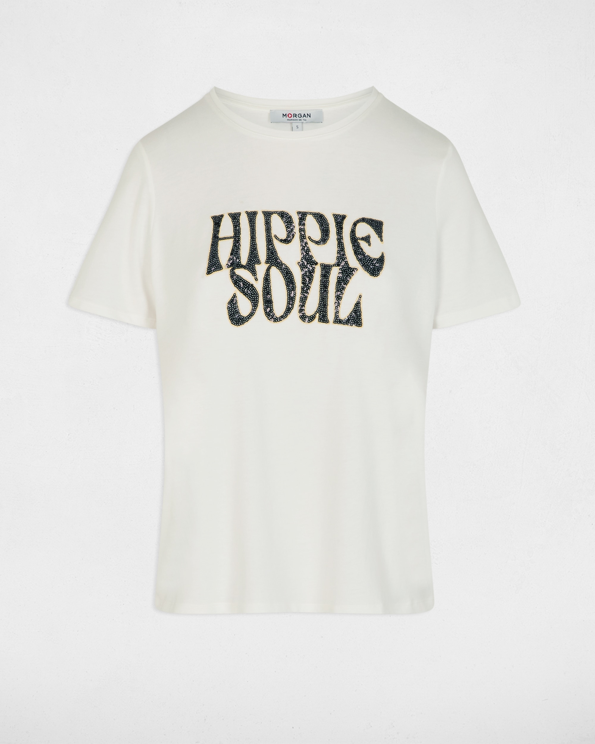 T-shirt Bordada com Lantejoulas Branco-2