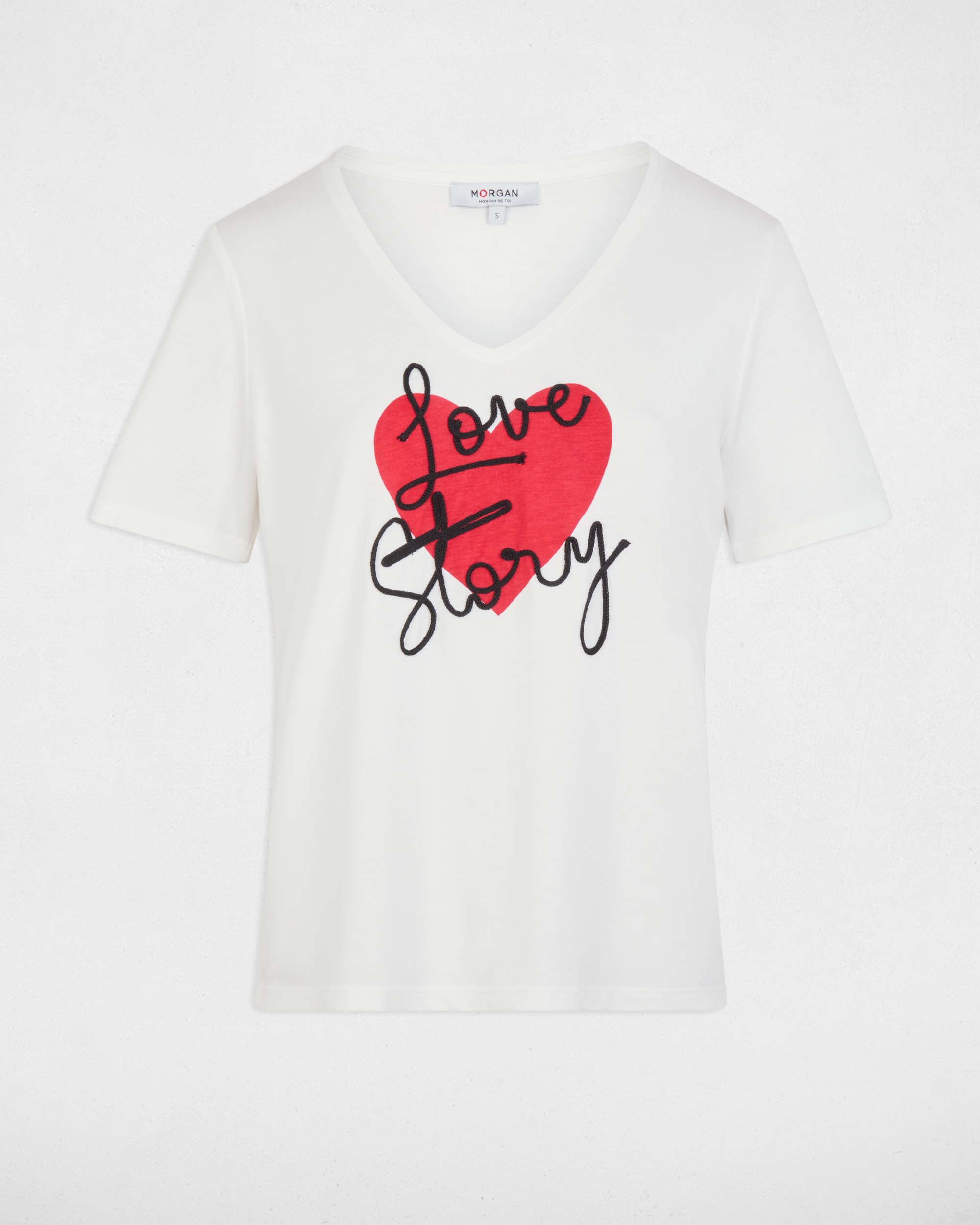 T-shirt com Decote em V de Manga Curta Branco-2