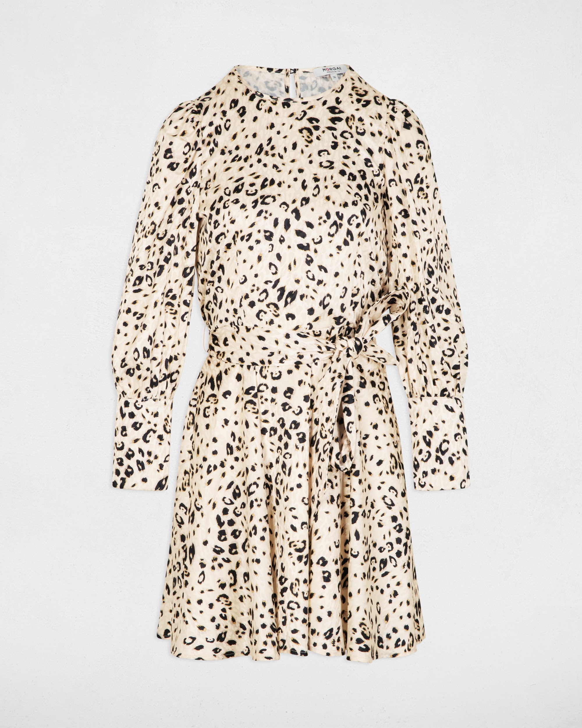 Vestido Curto Acetinado com Animal Print Bege-2