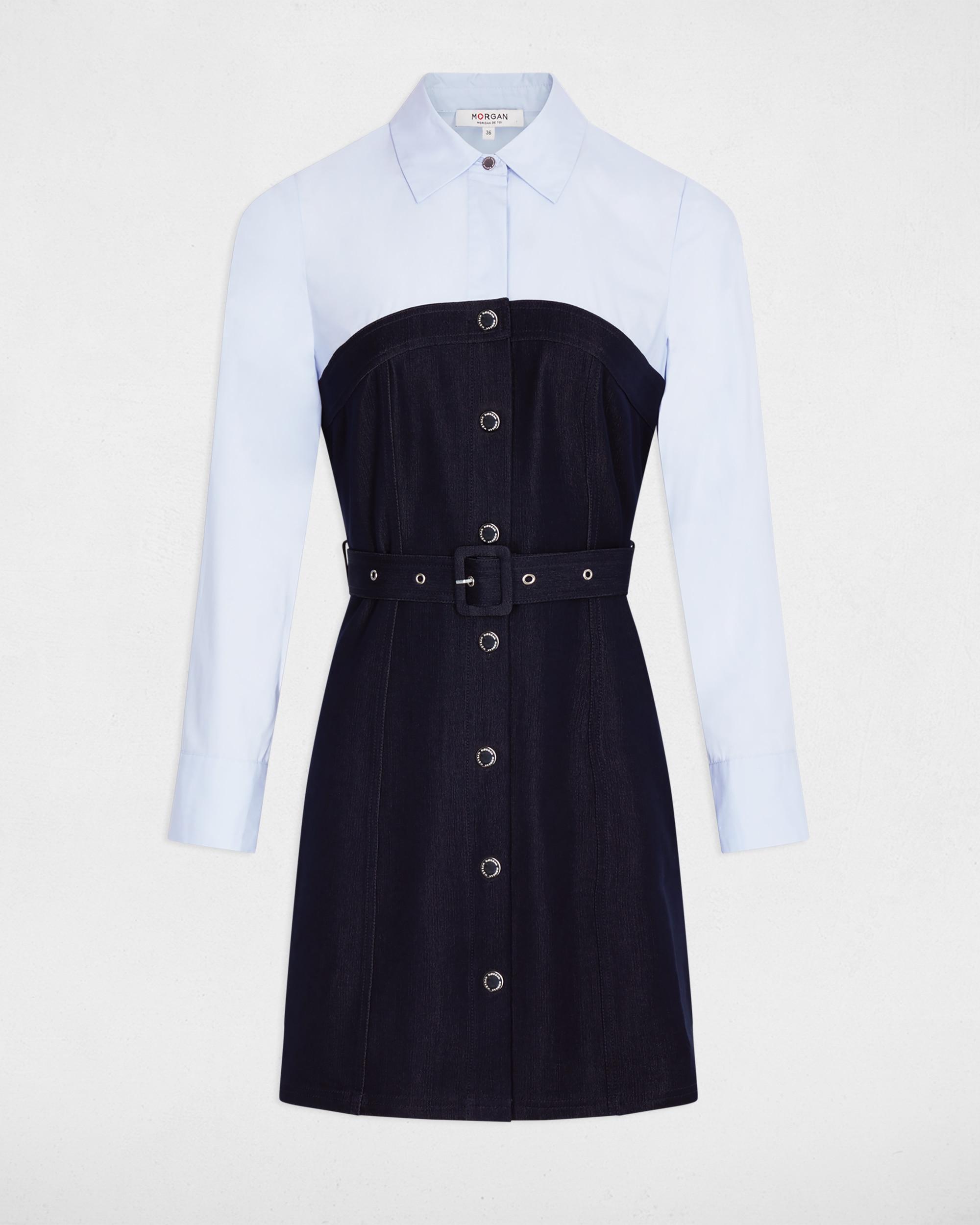 Vestido Curto Efeito 2 em 1 com Manga 3/4 Azul-escuro-2