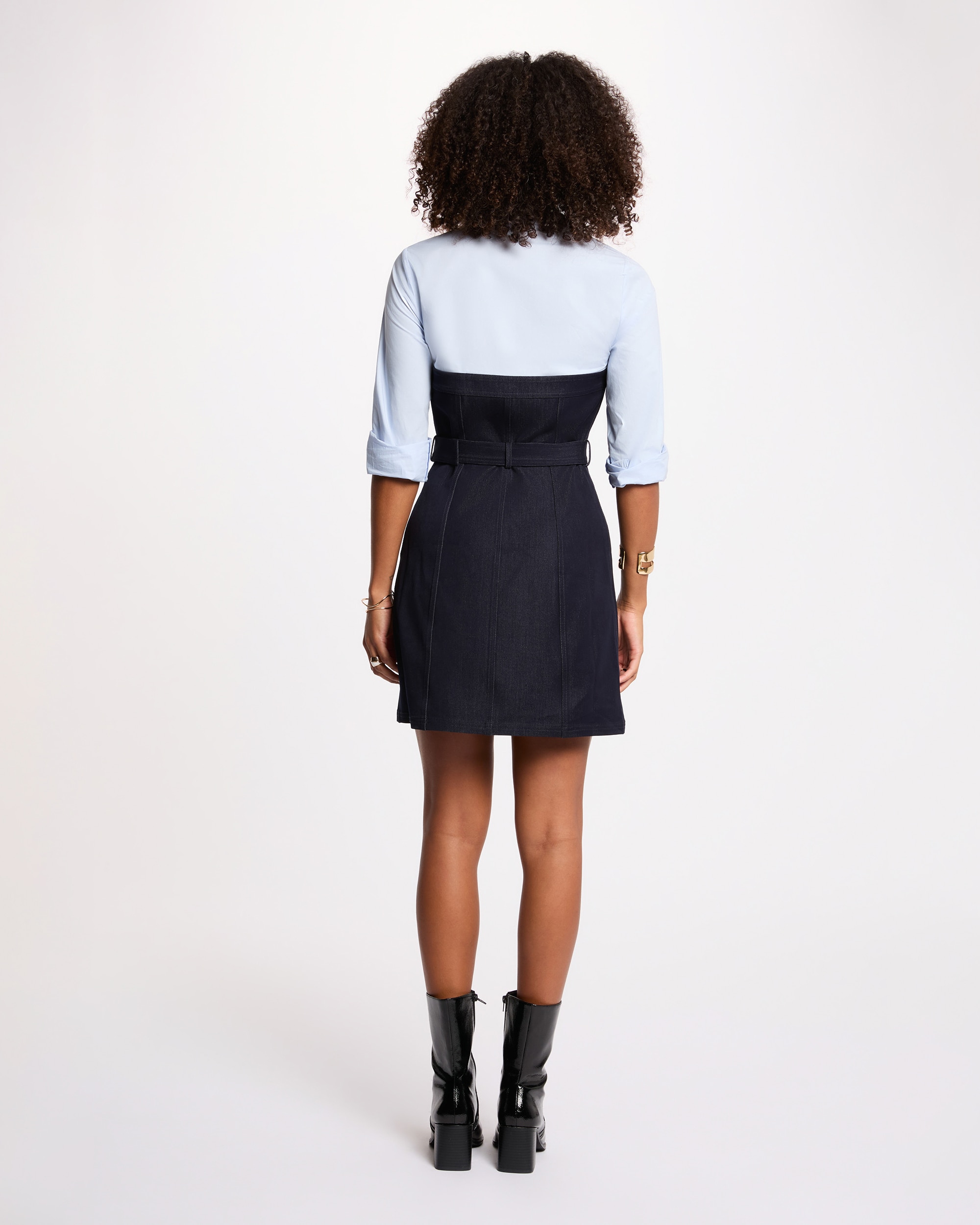 Vestido Curto Efeito 2 em 1 com Manga 3/4 Azul-escuro-3