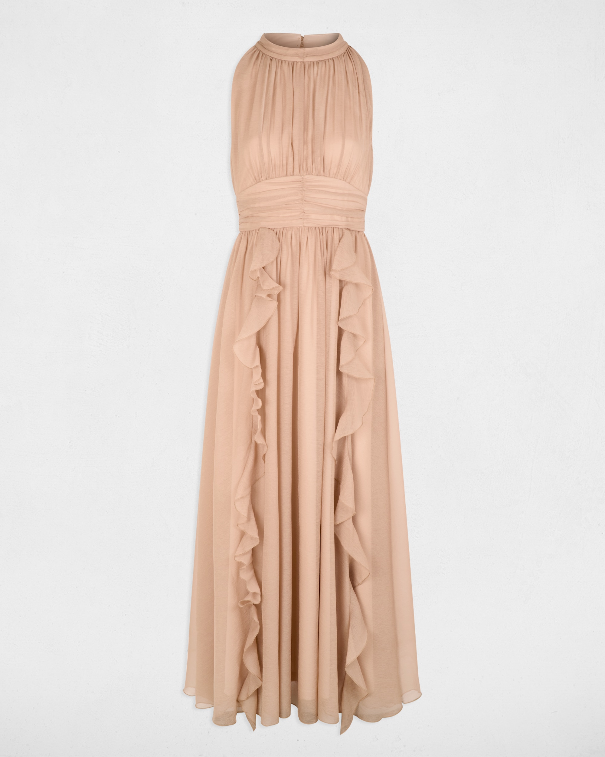 Vestido Comprido com Gola Perkins sem Mangas Bege-2