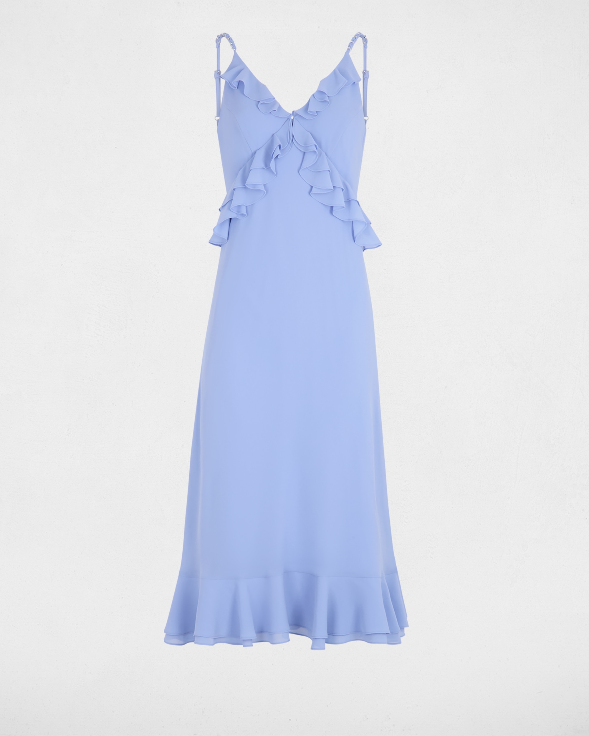 Vestido Midi sem Mangas com Decote em V Azul-celeste-2