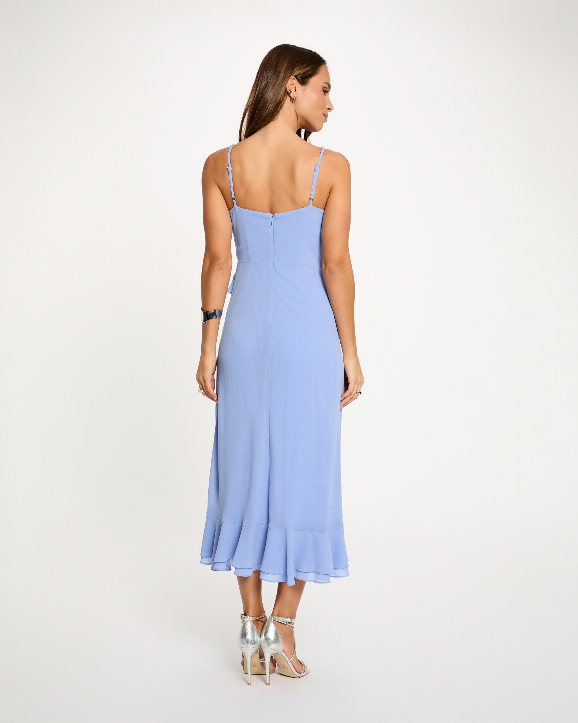 Vestido Midi sem Mangas com Decote em V Azul-celeste-3