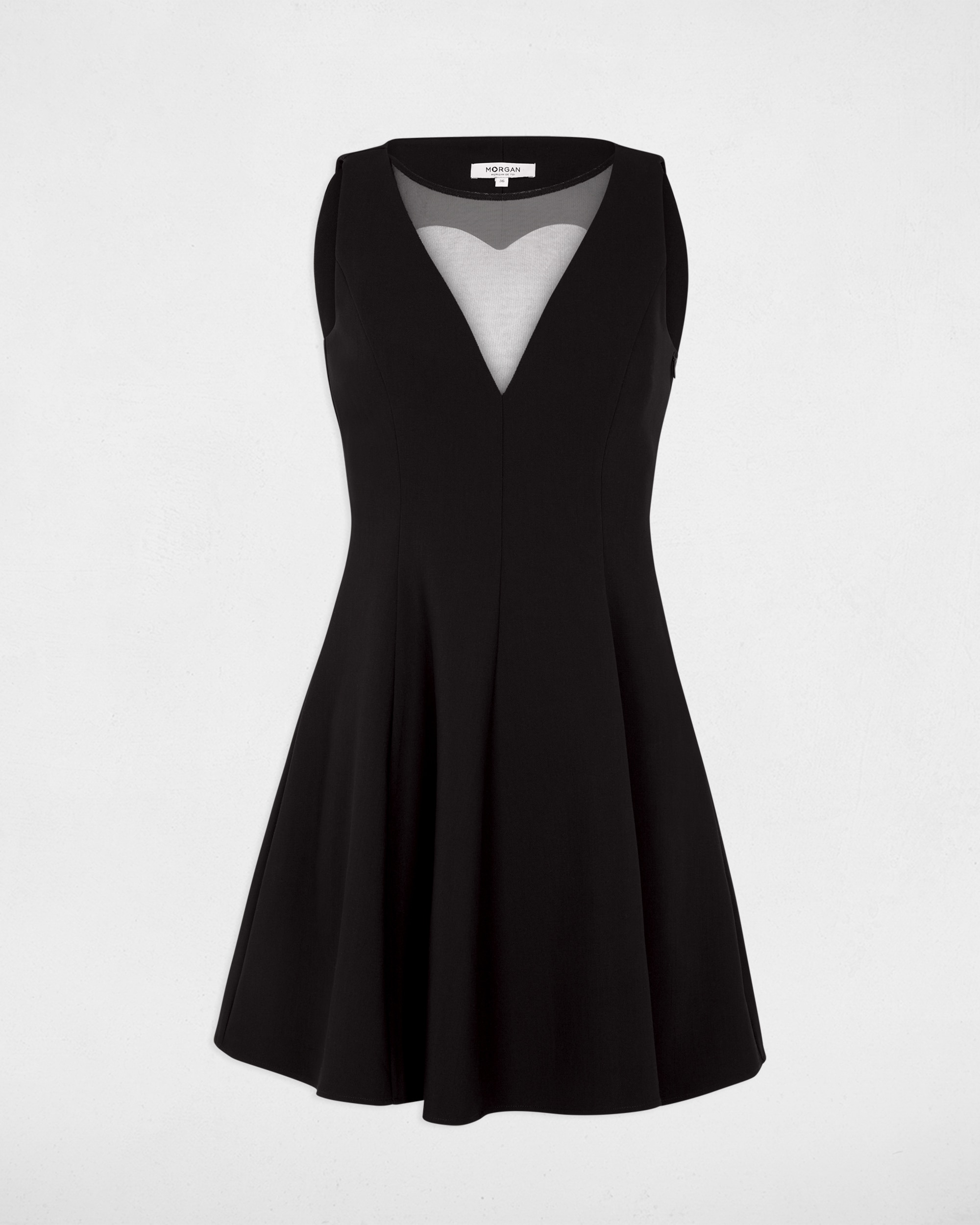 Vestido Curto sem Mangas com Decote em V Preto-2