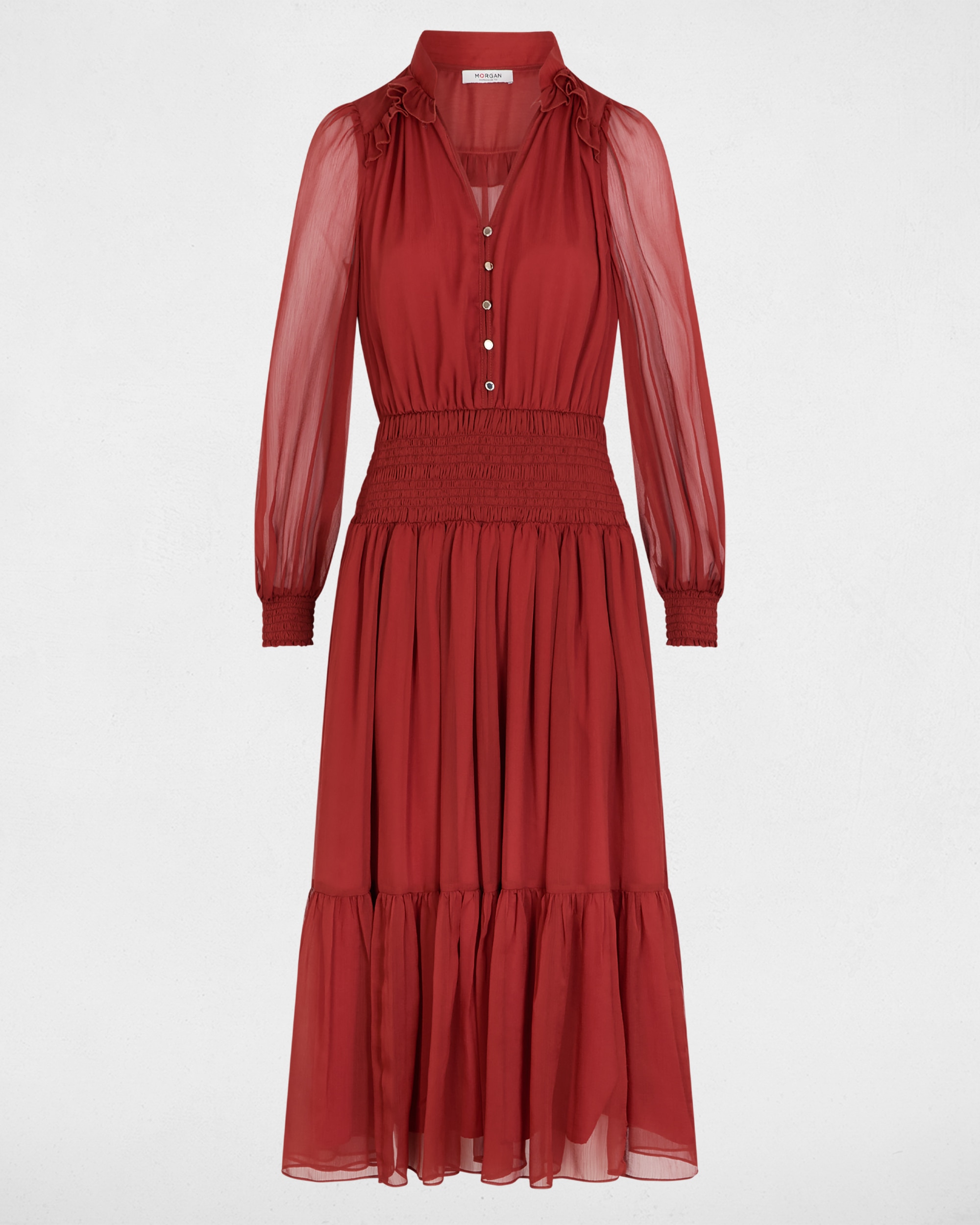 Vestido Comprido com Decote em V Vermelho-2