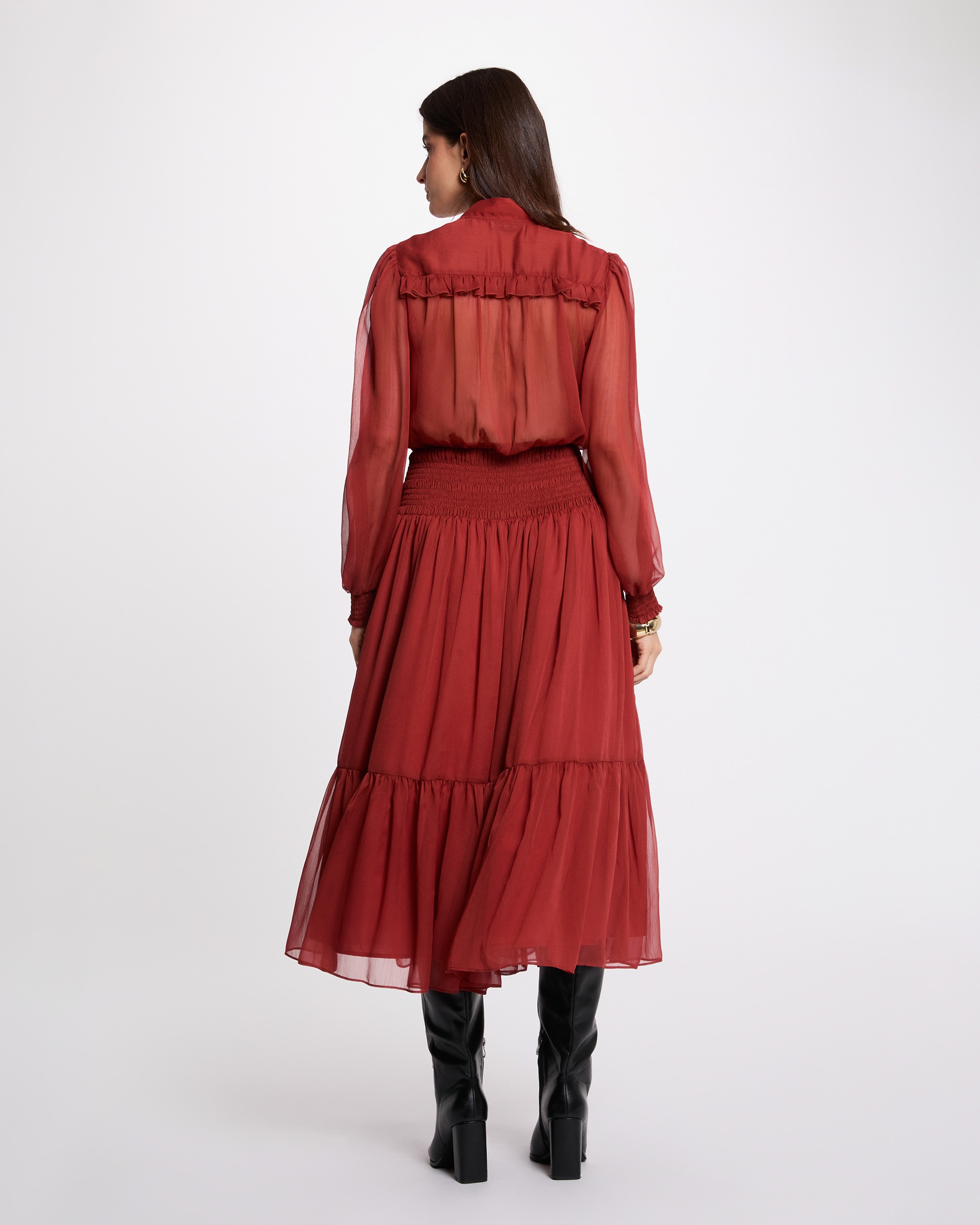Vestido Comprido com Decote em V Vermelho-3