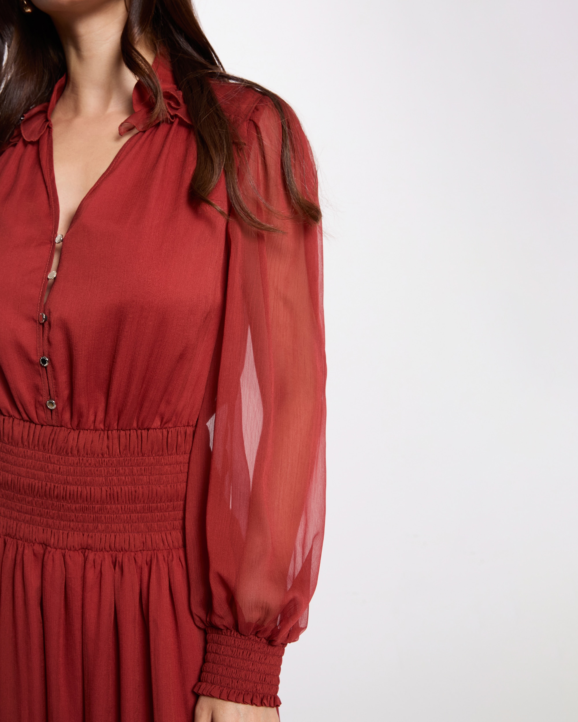 Vestido Comprido com Decote em V Vermelho-5