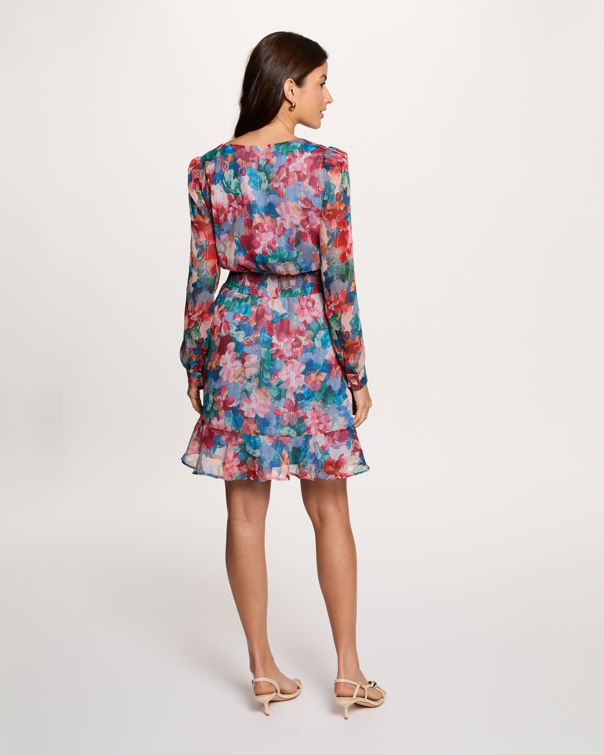 Vestido Curto com Gola em V e Estampado Floral Multicolor-3