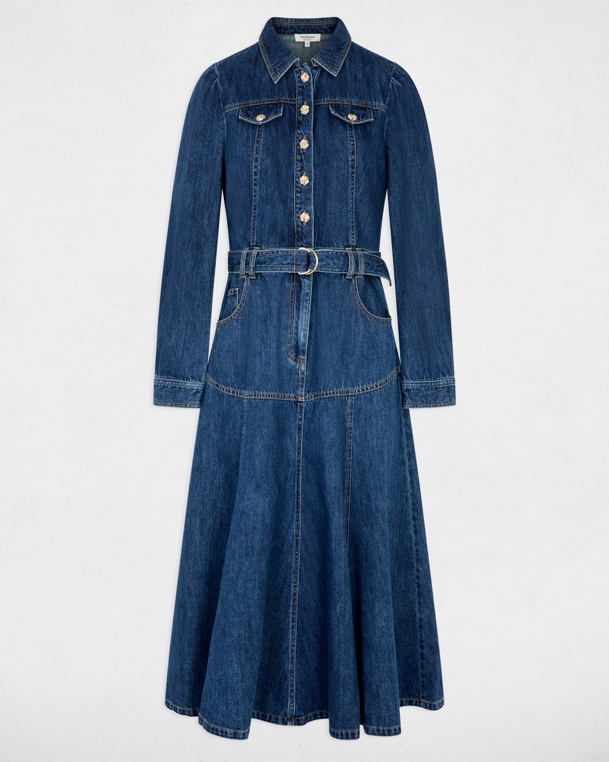 Vestido Comprido Jeans com Cinto Azul-escuro-2