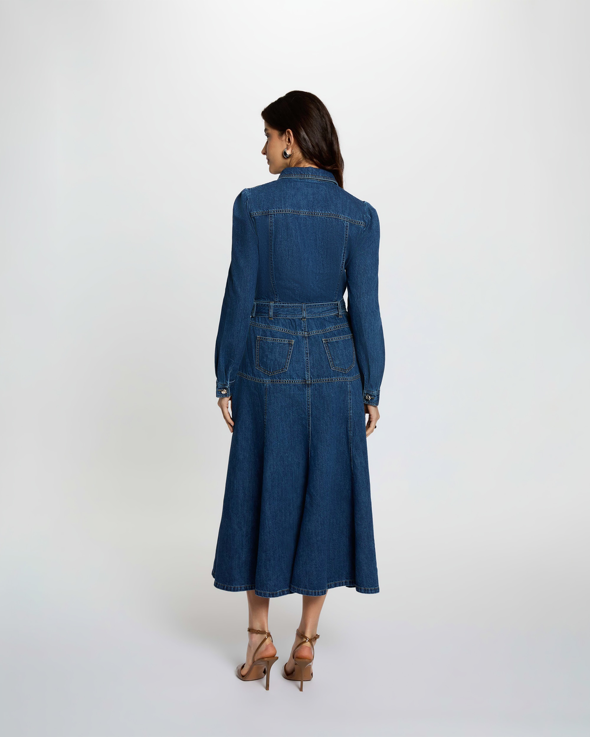 Vestido Comprido Jeans com Cinto Azul-escuro-3