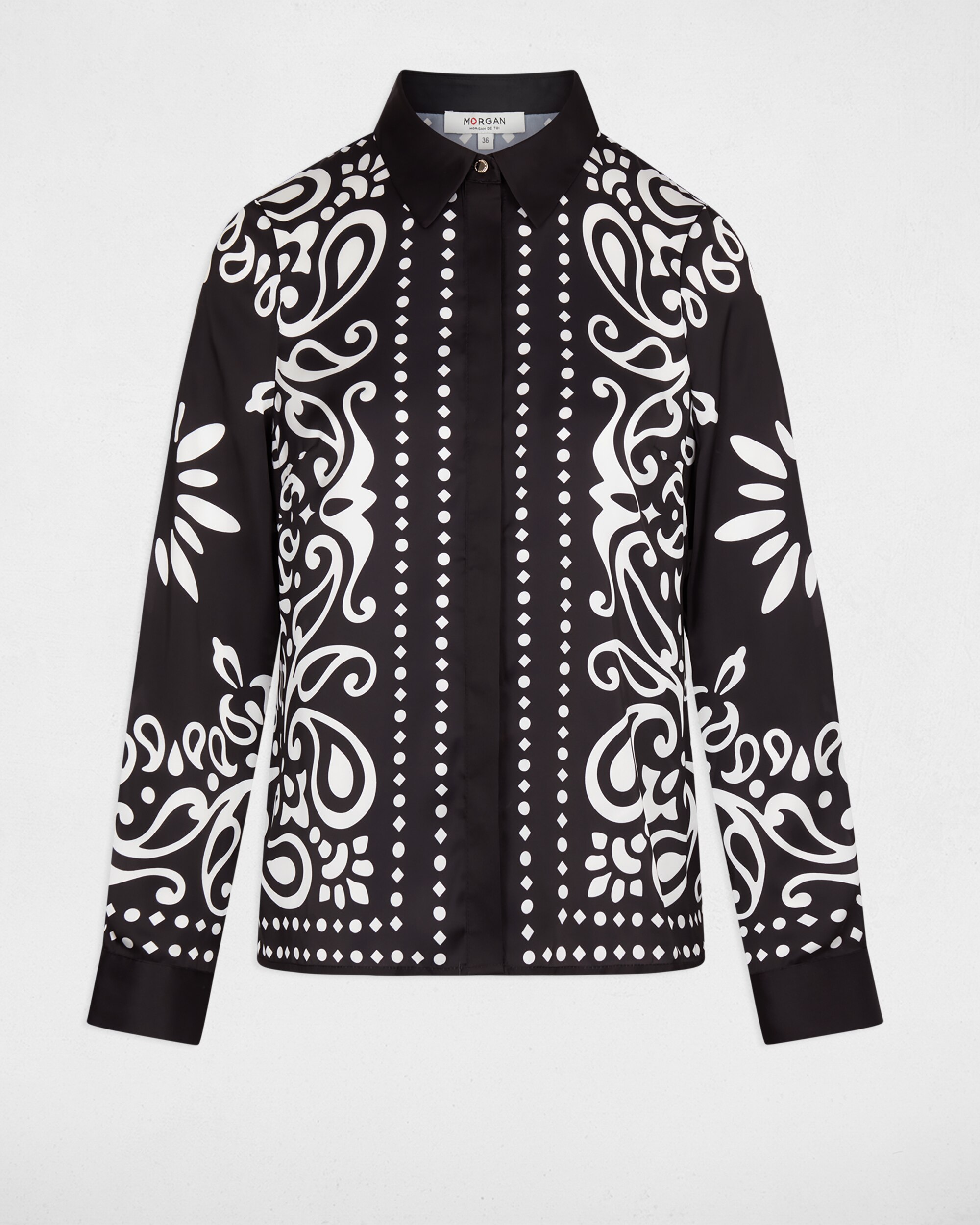 Camisa Fluida Estampada Preto-2