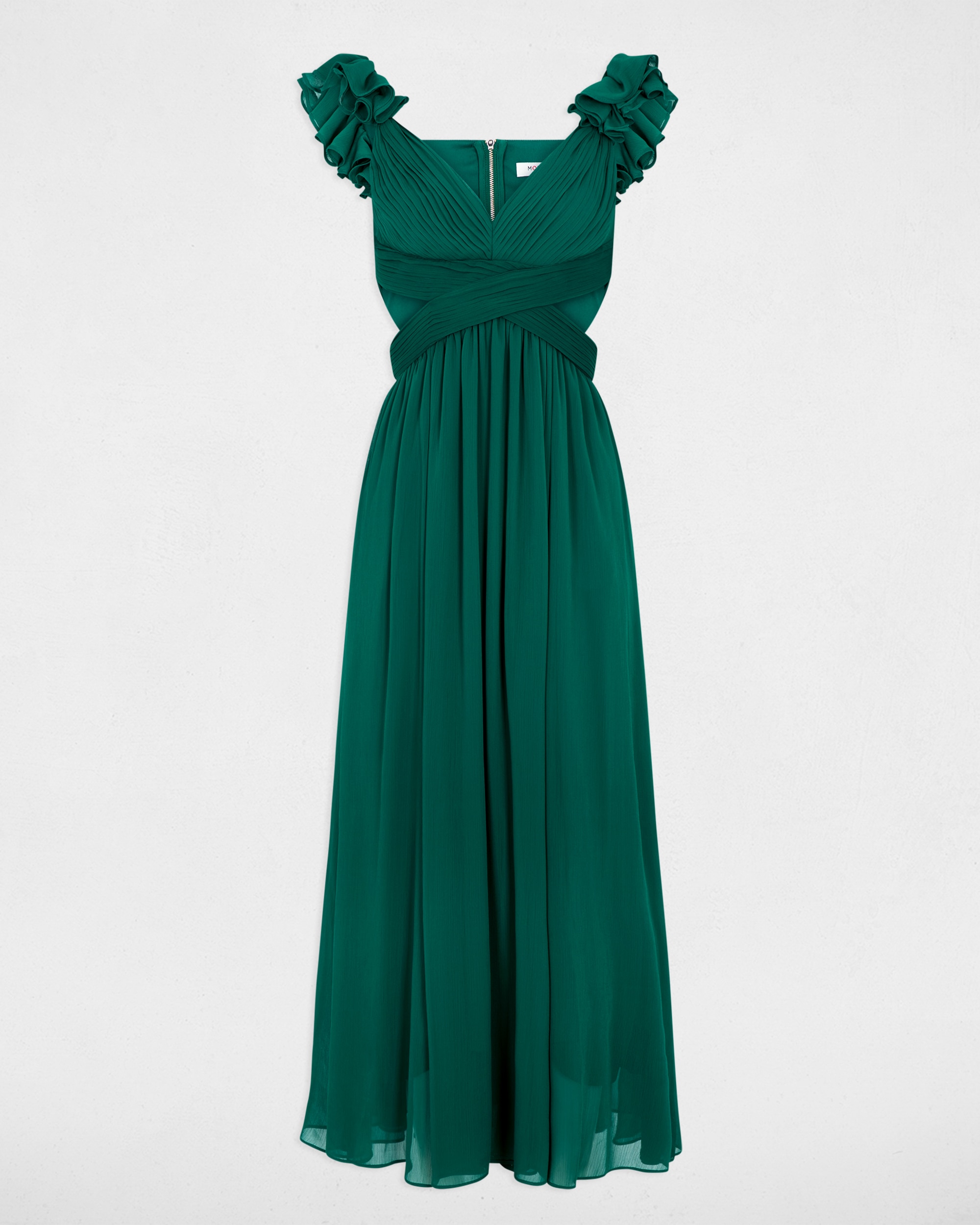 Vestido Comprido com Corte a Direito Folgado Verde-2