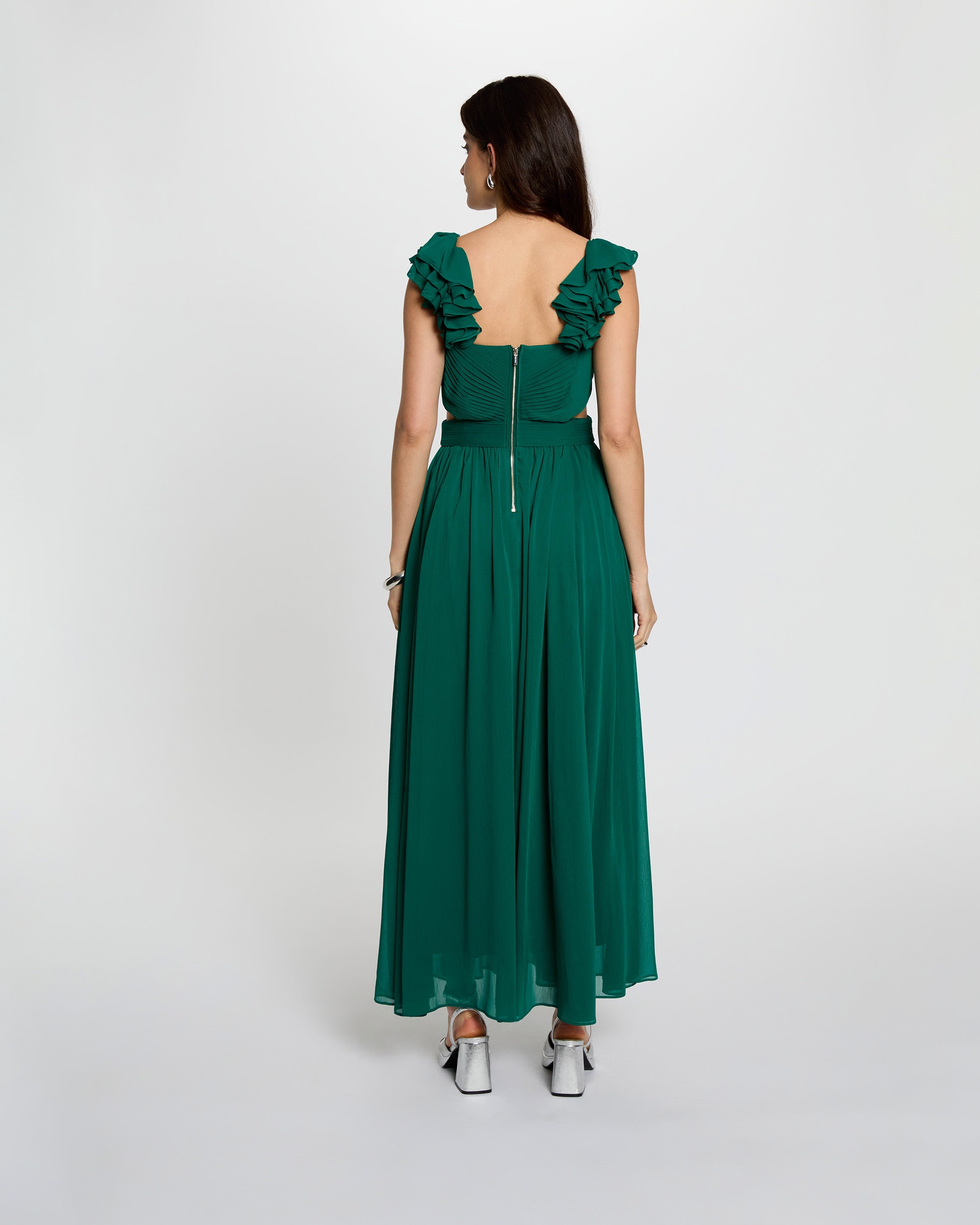 Vestido Comprido com Corte a Direito Folgado Verde-3