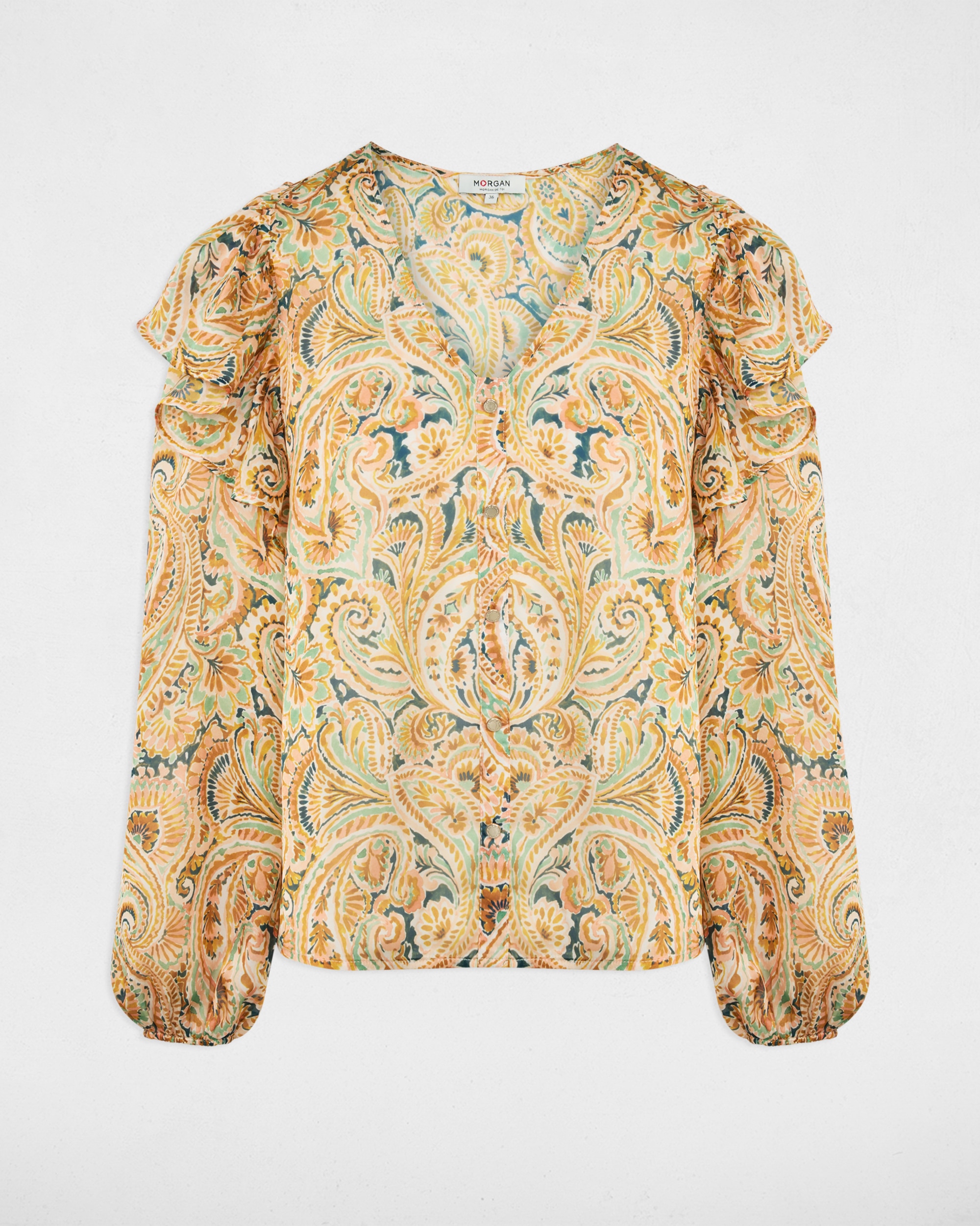 Camisa Ajustada com Decote em V Multicolor-2