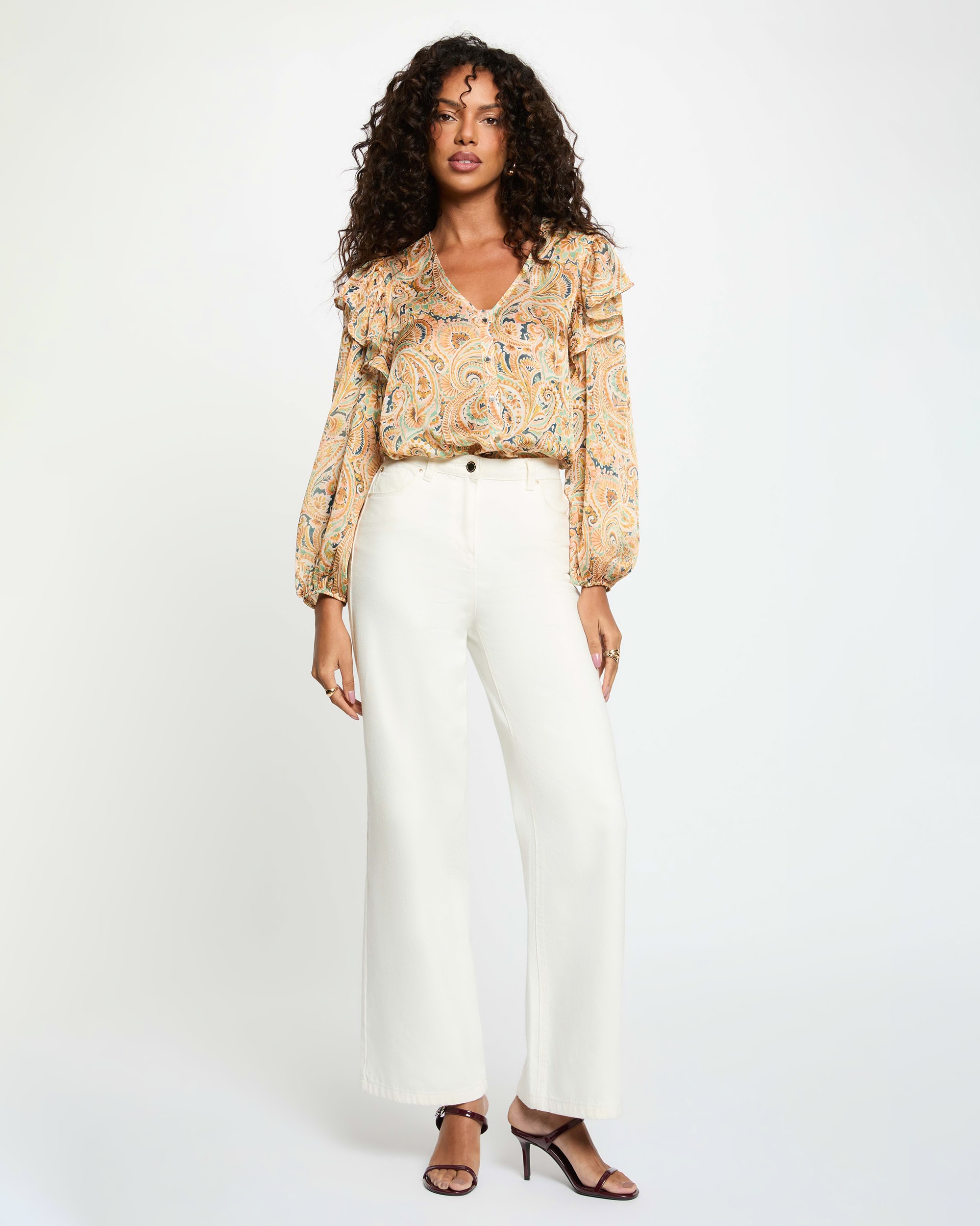Camisa Ajustada com Decote em V Multicolor-4