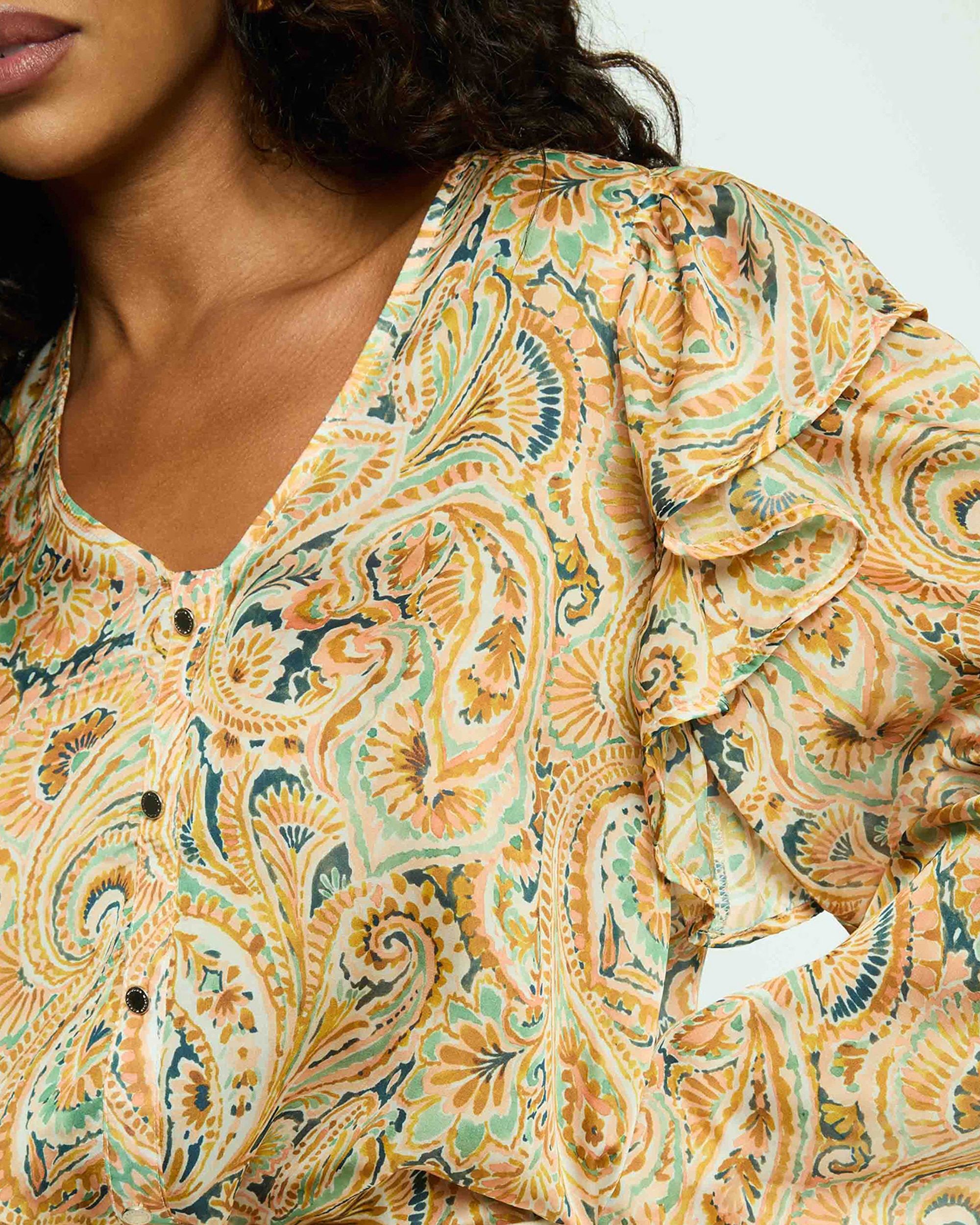 Camisa Ajustada com Decote em V Multicolor-5