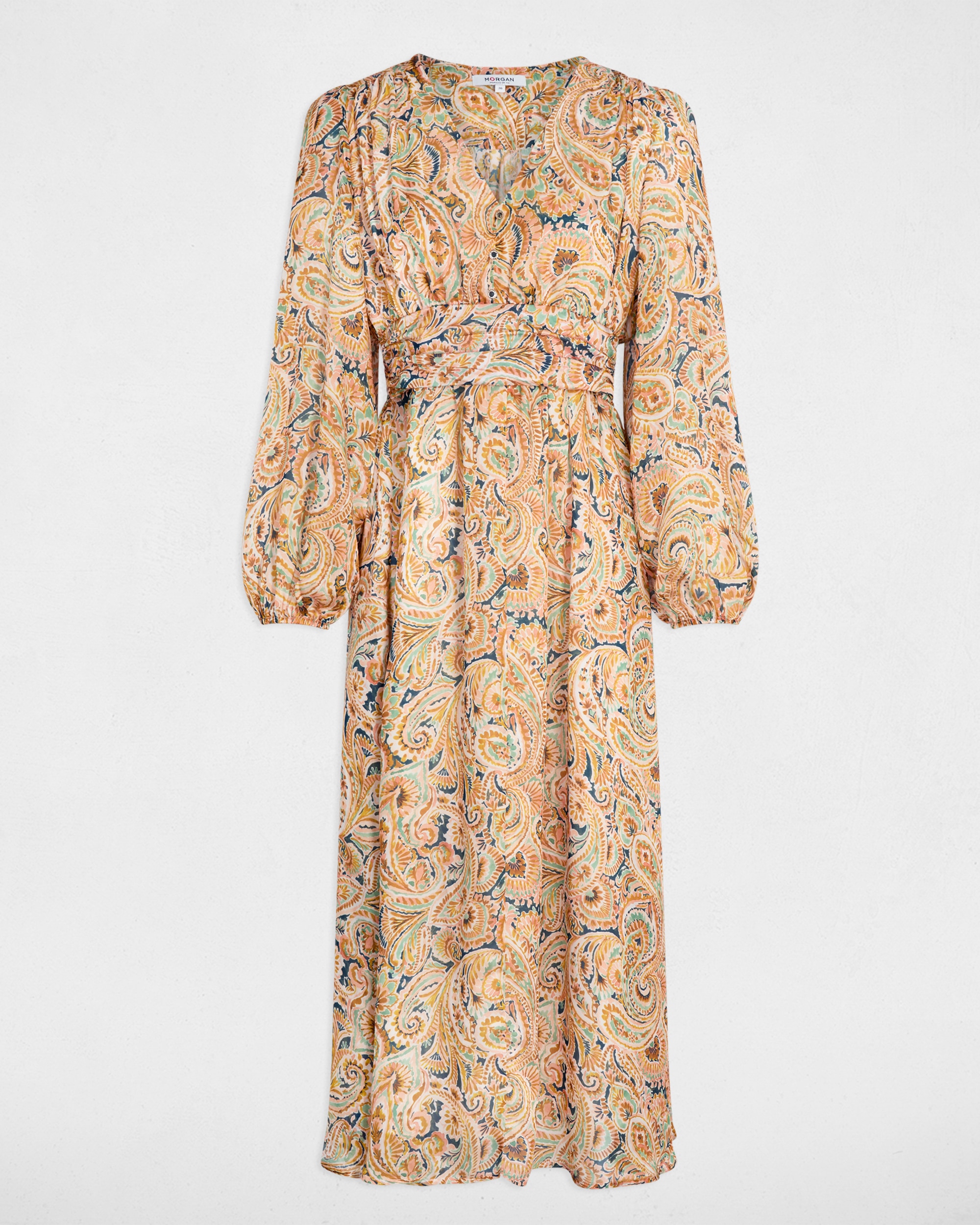 Vestido Comprido com Mangas Abalonadas Multicolor-2