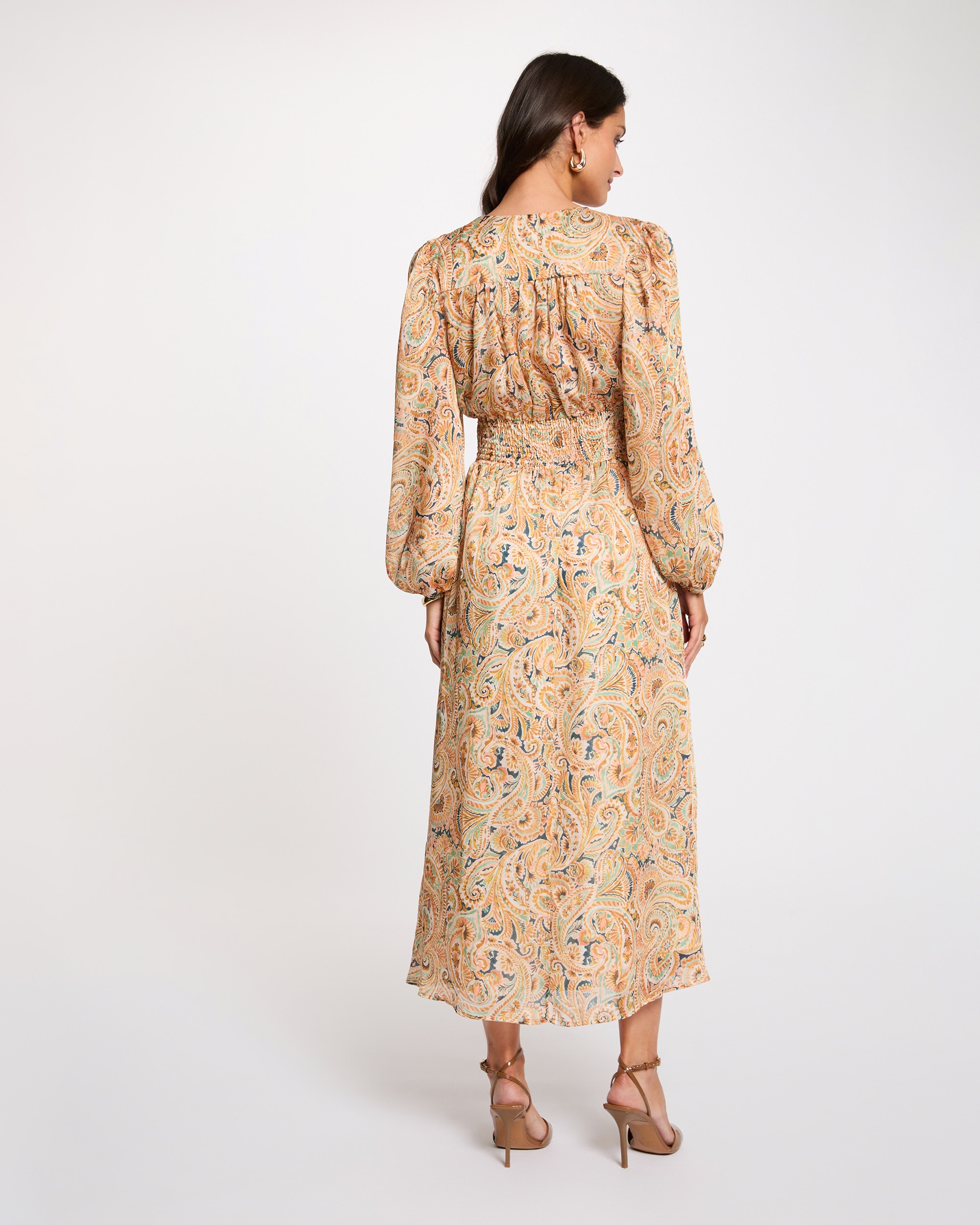 Vestido Comprido com Mangas Abalonadas Multicolor-3