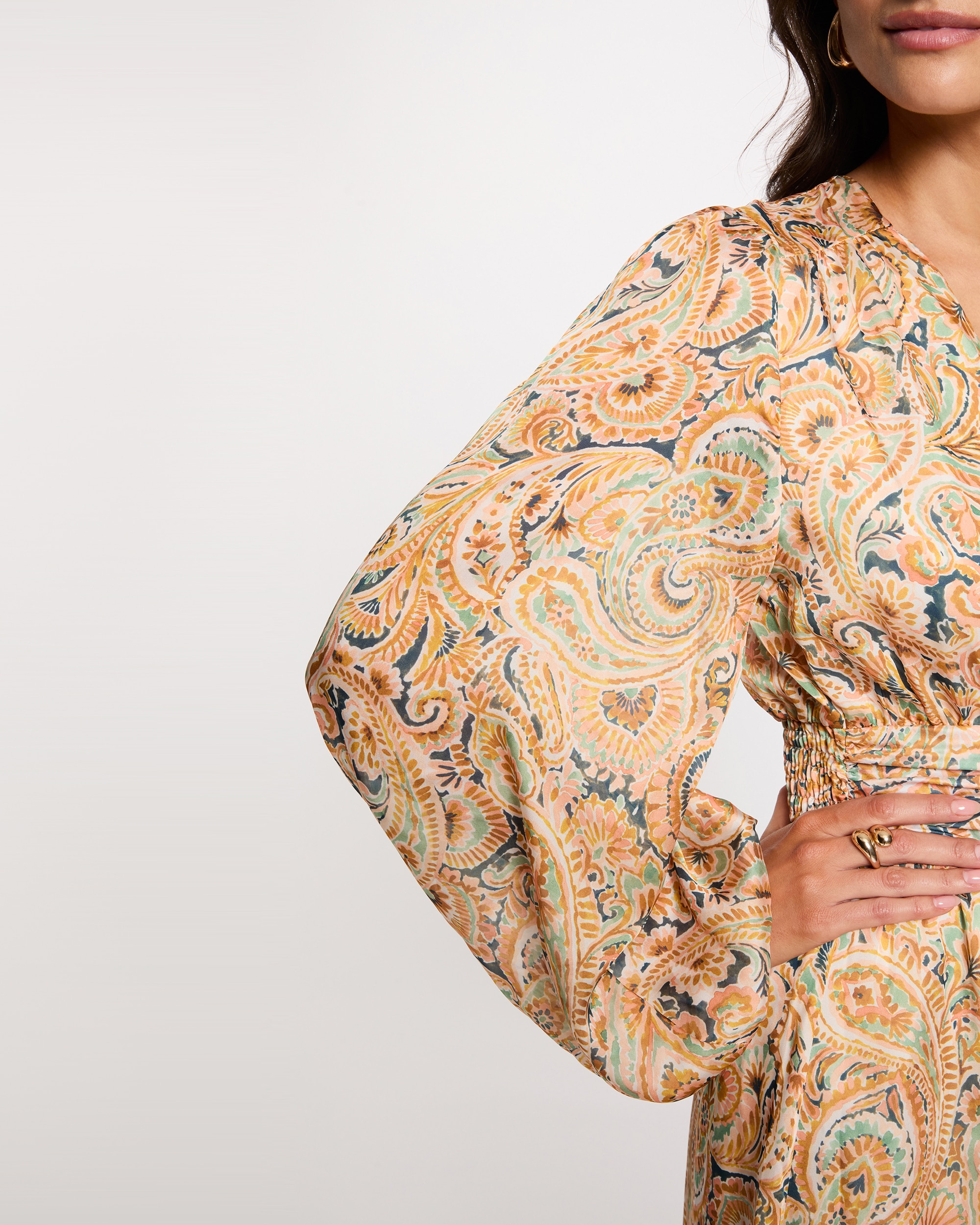 Vestido Comprido com Mangas Abalonadas Multicolor-5