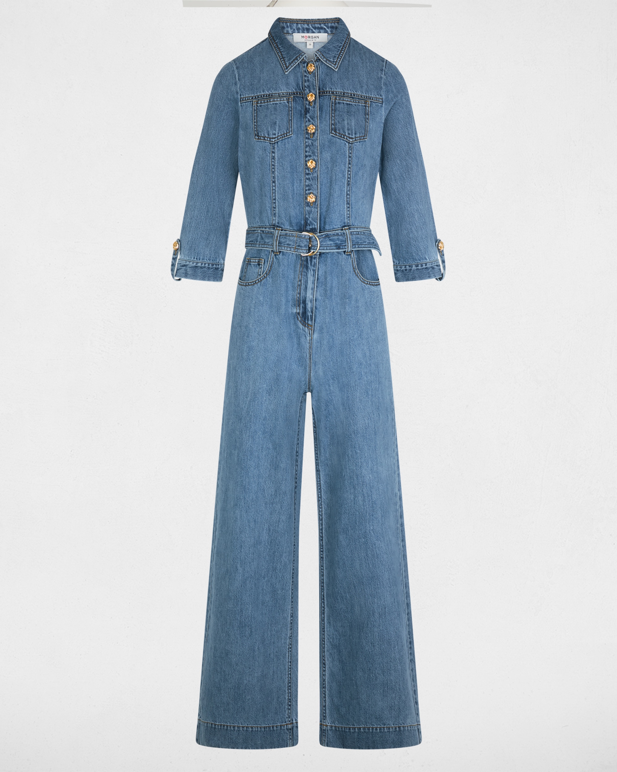 Macacão Jeans com Pernas Largas Azul denim-2