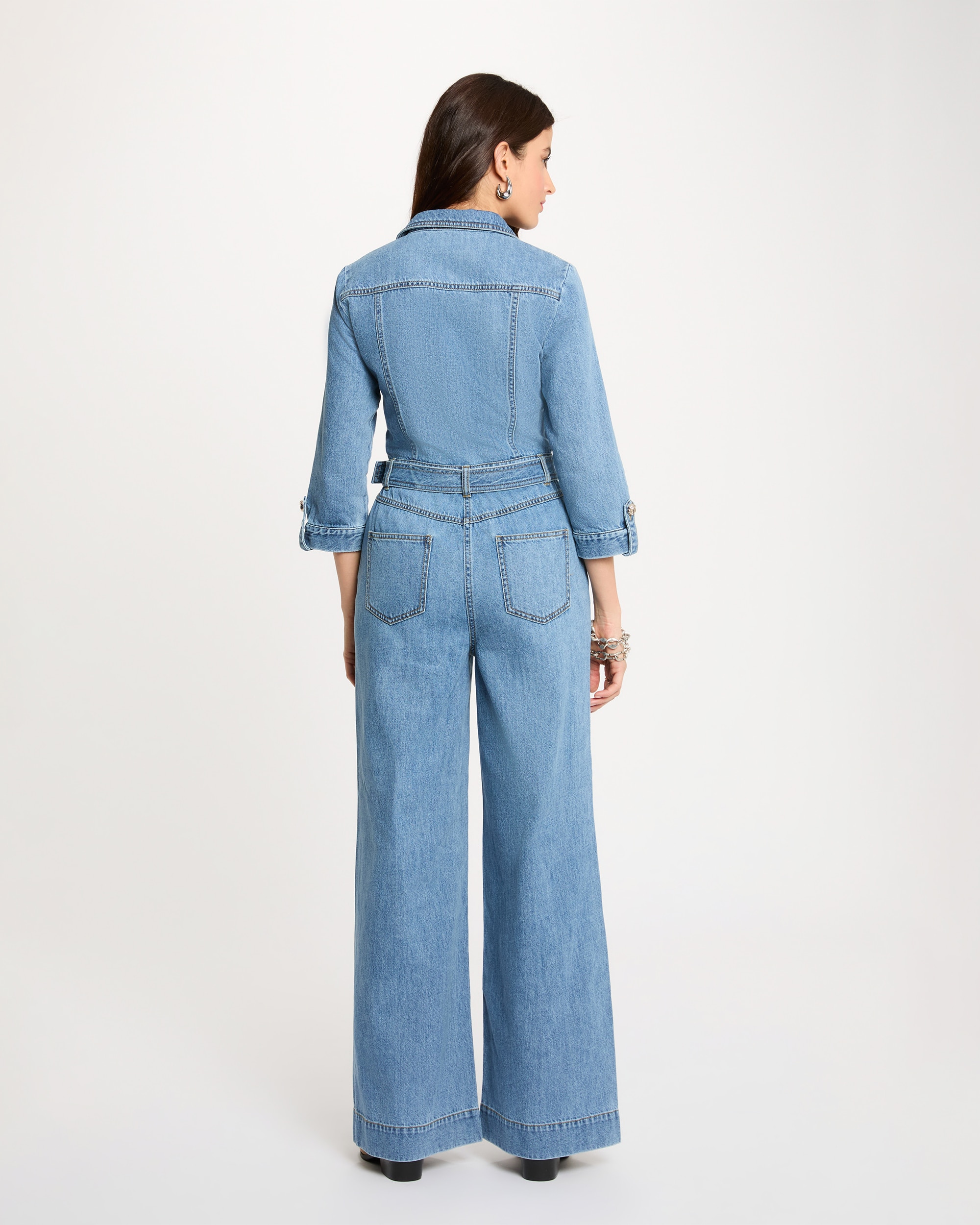 Macacão Jeans com Pernas Largas Azul denim-3
